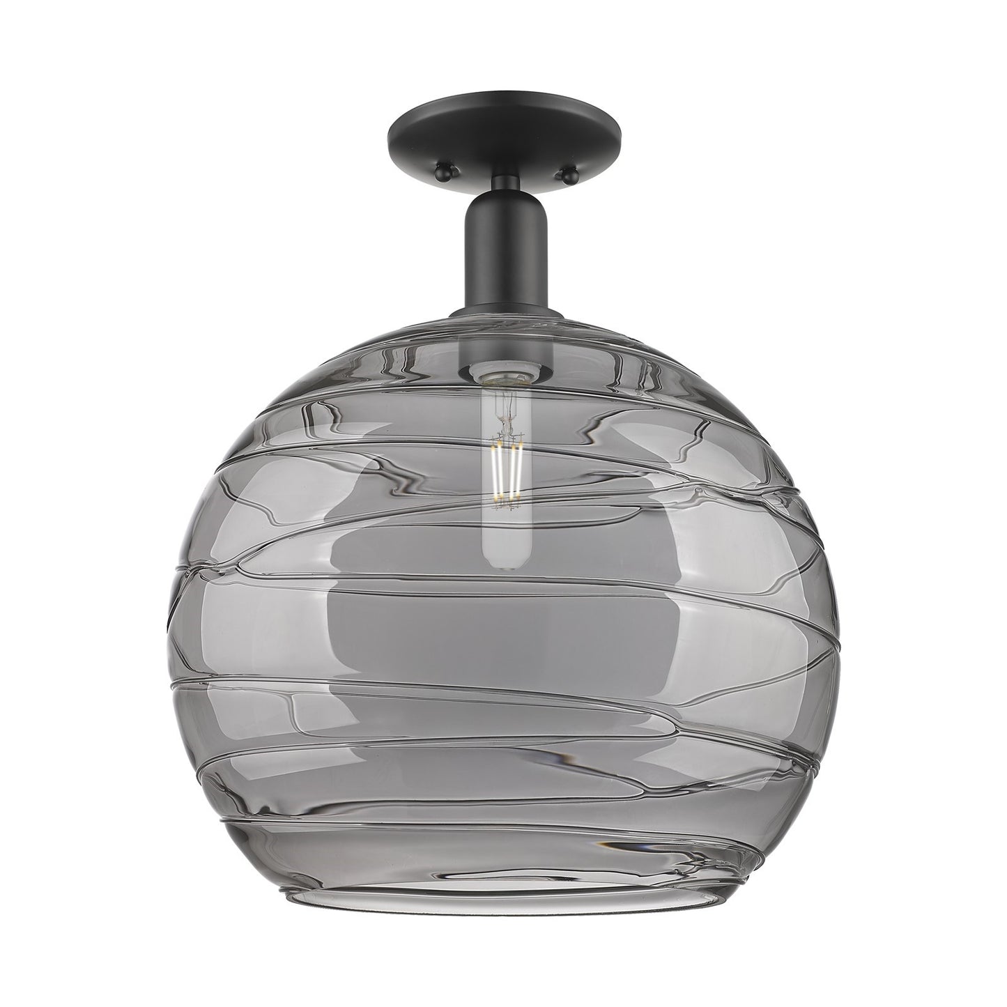 Innovations Athens Deco Swirl 14in 1-Light Semi-Flush Mount | Industrial Matte Black Steel and Light Smoke Glass | Entryway & | Model 716-1C-BK-G1213-14SM