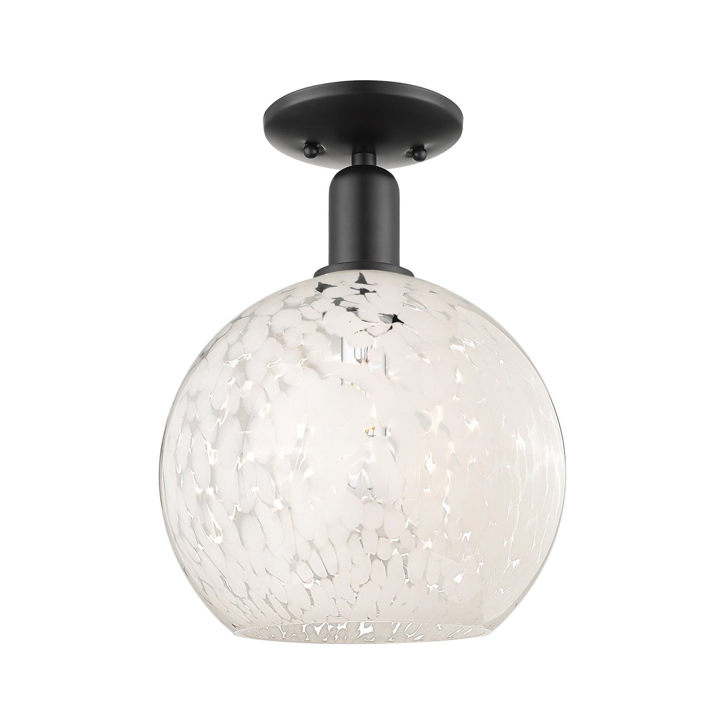 Innovations Arcadia 10in 1-Light Semi-Flush Mount | Industrial Matte Black Steel and White Mouchette Glass | Hallway & | Model 716-1C-BK-G1216-10WM