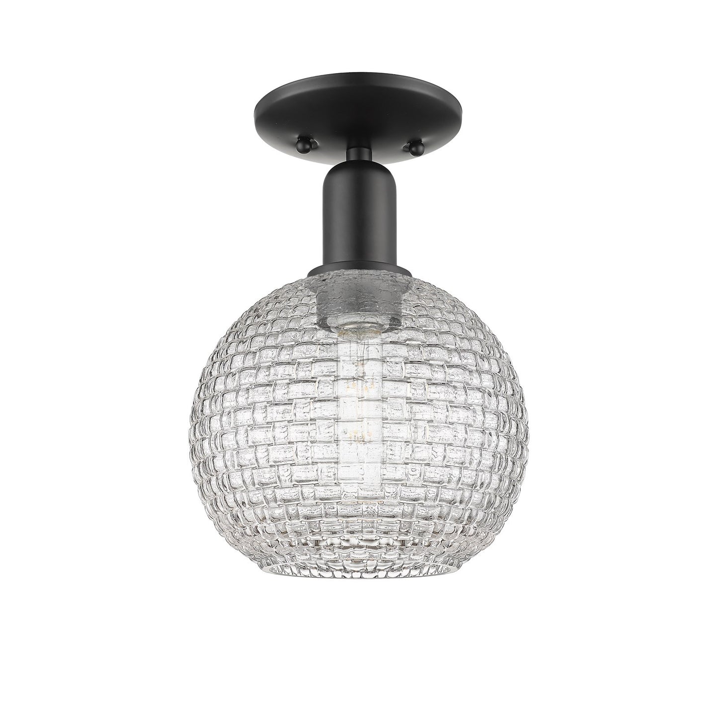 Innovations Athens 8in 1-Light Semi-Flush Mount | Industrial Matte Black Steel and Clear Basket Weave Glass | Entryway & | Model 716-1C-BK-G122C-8CL