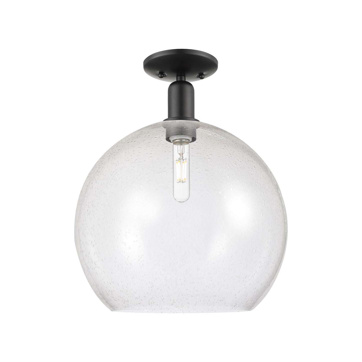 Innovations Athens 14in 1-Light Semi-Flush Mount | Industrial Matte Black Steel and Seedy Glass | Entryway & Hallway | 13.75 x | Model 716-1C-BK-G124-14