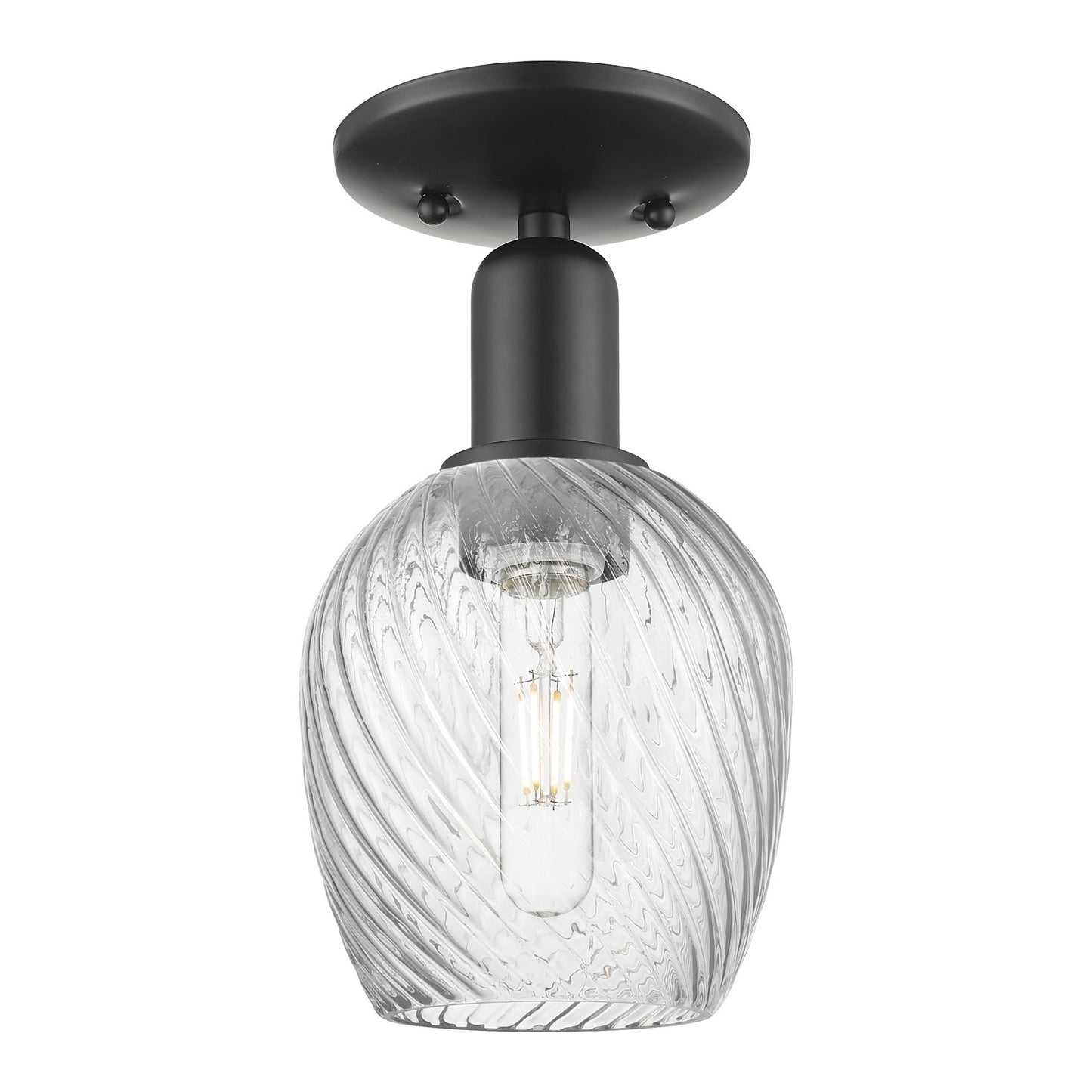Innovations Salina 6in 1-Light Semi-Flush Mount | Industrial Matte Black Steel and Clear Spiral Fluted Glass | Entryway & Hallway | Model 716-1C-BK-G292