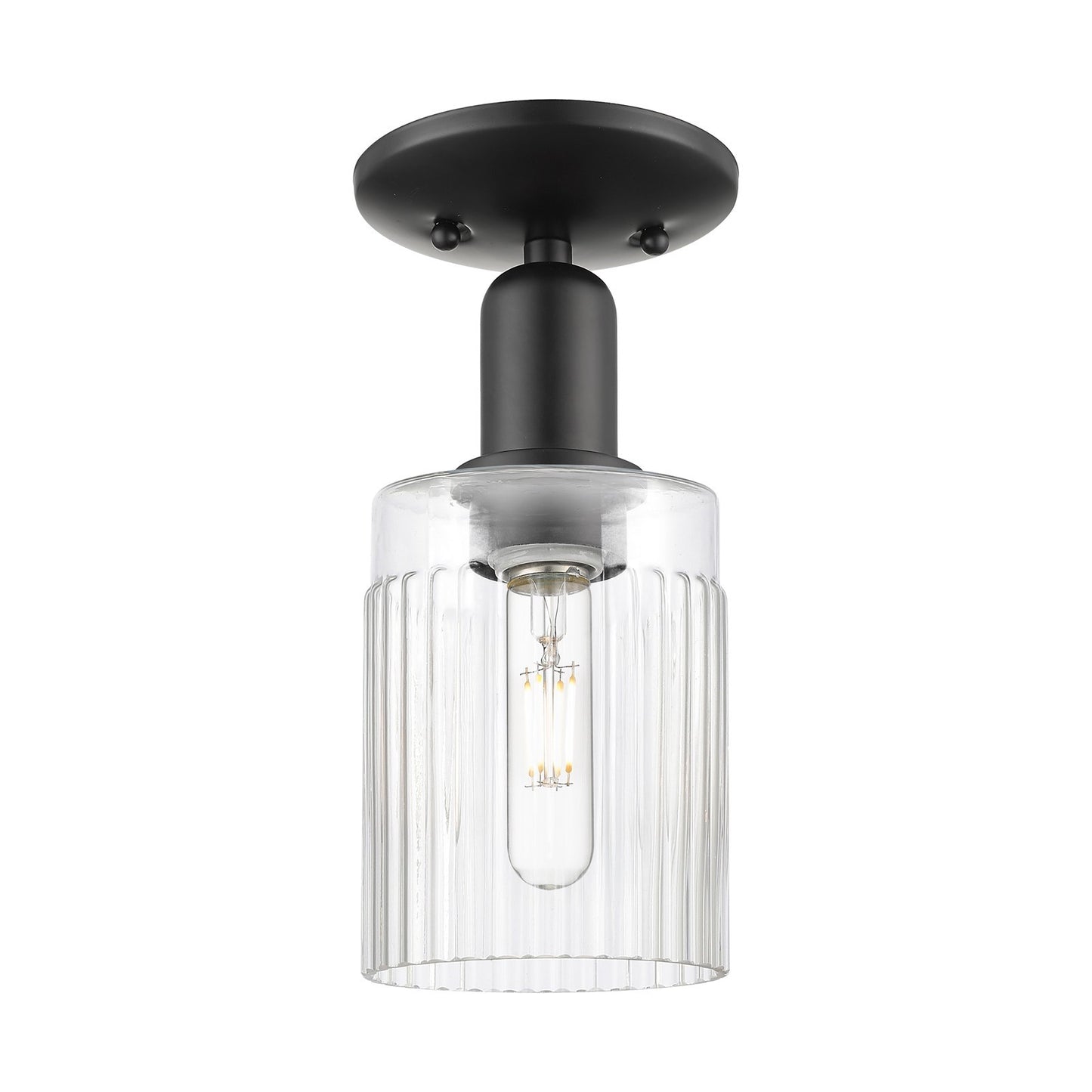 Innovations Hadley 1-Light 4.5in Semi-Flush Mount | Industrial Matte Black Steel and Clear Ribbed Glass | Entryway & Hallway | 4.5 | Model 716-1C-BK-G342