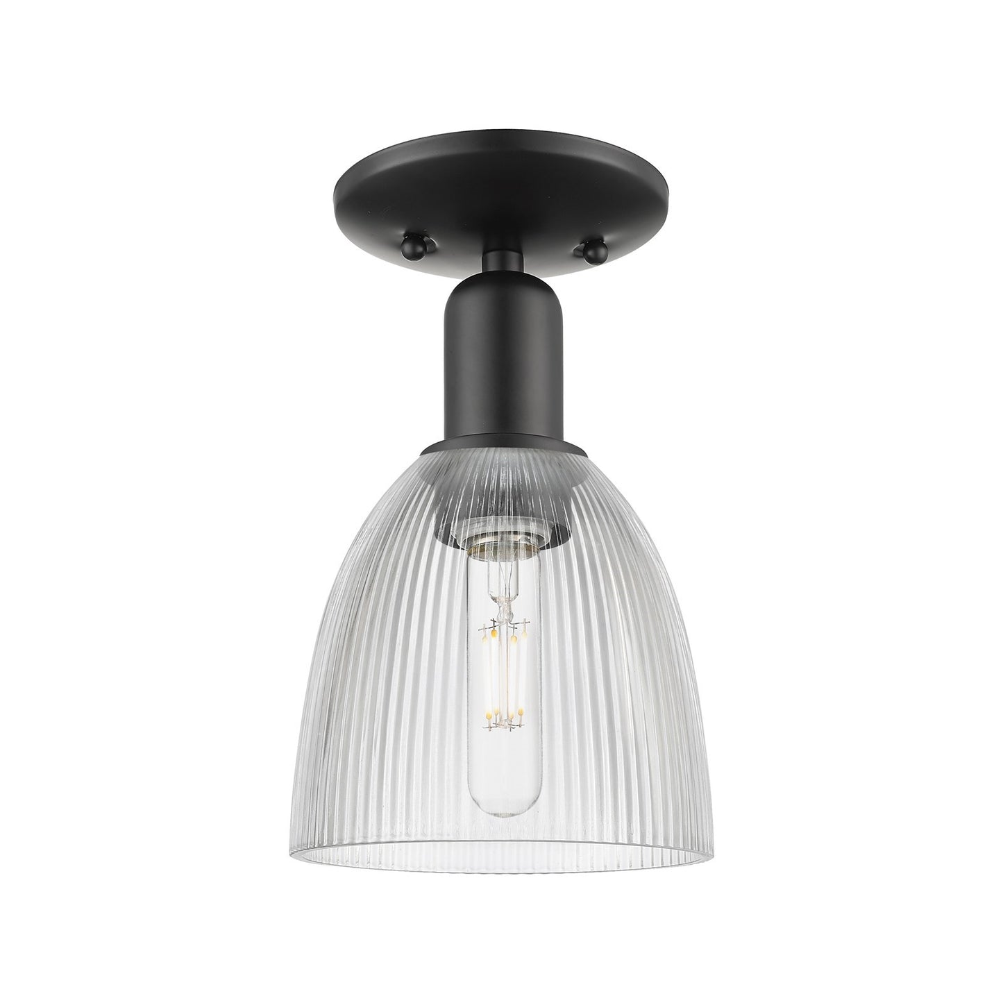 Innovations Castile 6in 1-Light Semi-Flush Mount | Industrial Matte Black Steel and Clear Glass | Hallway & Entryway | 6 x 6 x 10.5 | Model 716-1C-BK-G382