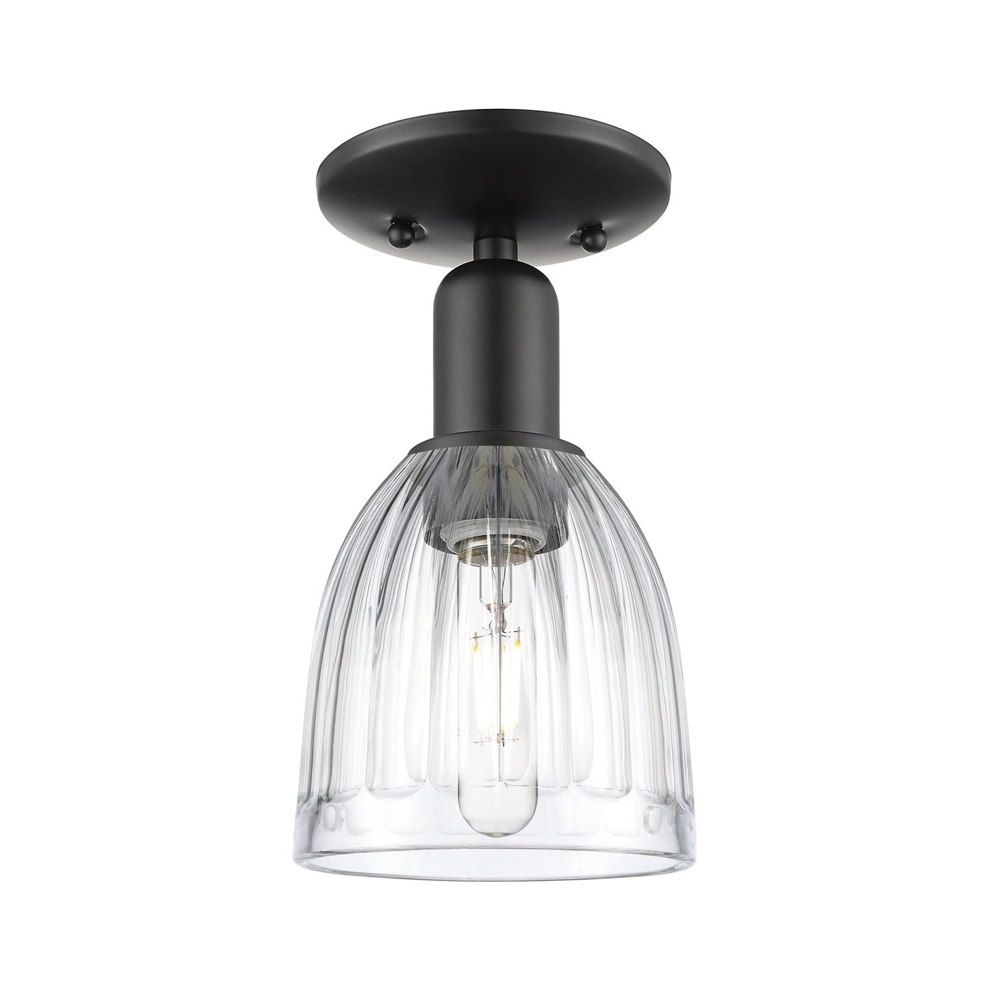 Innovations Brookfield 6in 1-Light Semi-Flush Mount | Industrial Matte Black Steel and Clear Ribbed Glass | Entryway & Hallway | Model 716-1C-BK-G442