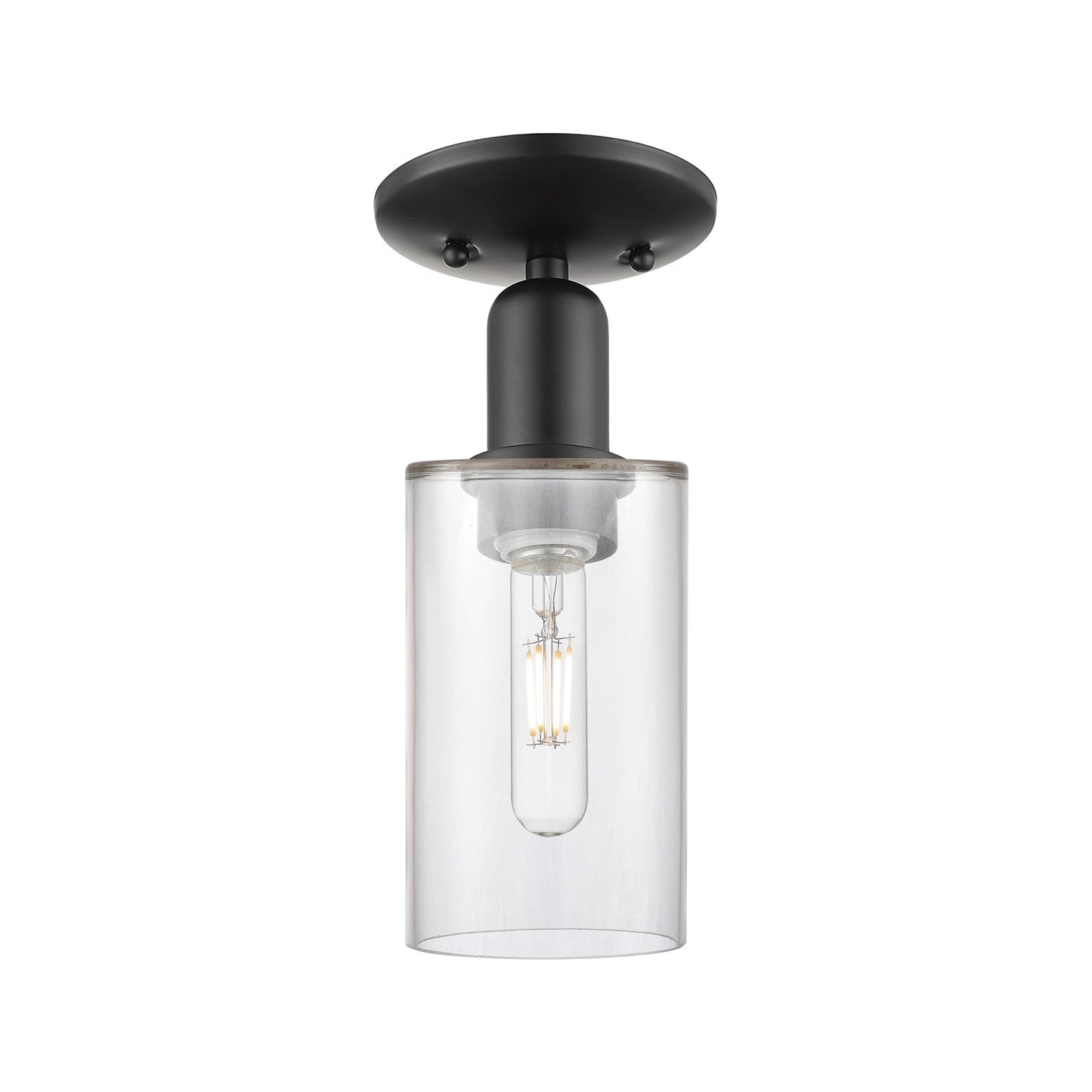 Innovations Clymer 4in 1-Light Semi-Flush Mount | Industrial Matte Black Steel and Clear Glass | Hallway & Entryway | 3.88 x 3.88 x | Model 716-1C-BK-G802
