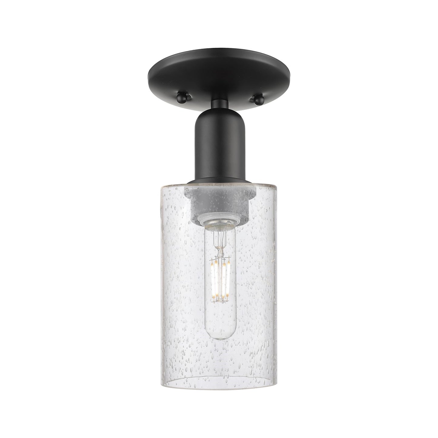 Innovations Clymer 4in 1-Light Semi-Flush Mount | Industrial Matte Black Steel and Seedy Glass | Hallway & Entryway | 3.88 x 3.88 x | Model 716-1C-BK-G804