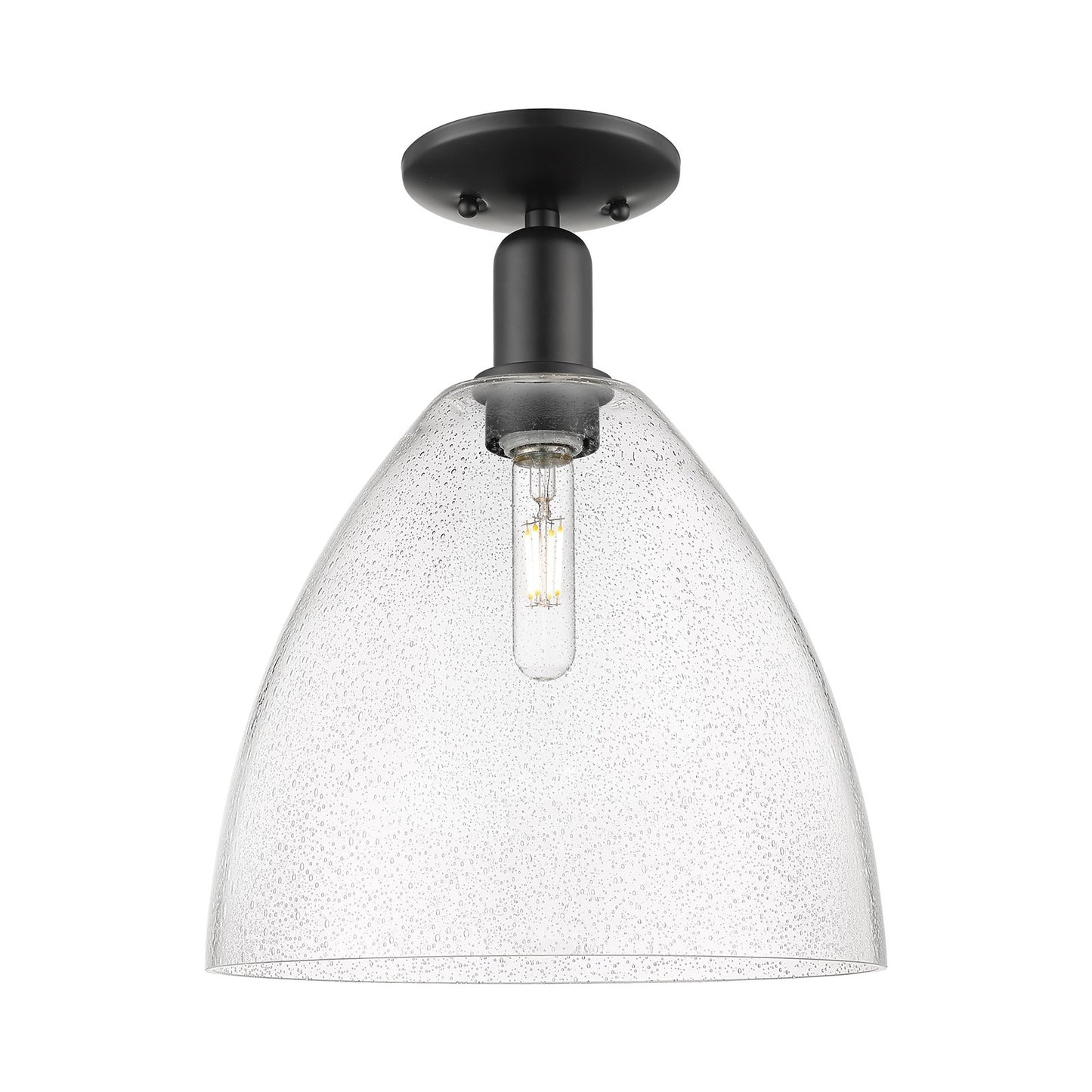 Innovations Bristol 12in 1-Light Semi-Flush Mount | Industrial Matte Black Steel and Seedy Glass Dome | Hallway & Entryway | 12 | Model 716-1C-BK-GBD-124