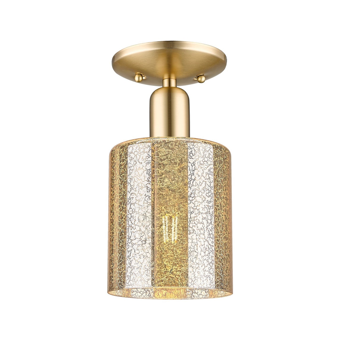 Innovations Cobbleskill 5in 1-Light Semi-Flush Mount | Industrial Champagne Bronze Steel and Mercury Glass Drum Shade | Entryway & | Model 716-1C-CB-G116