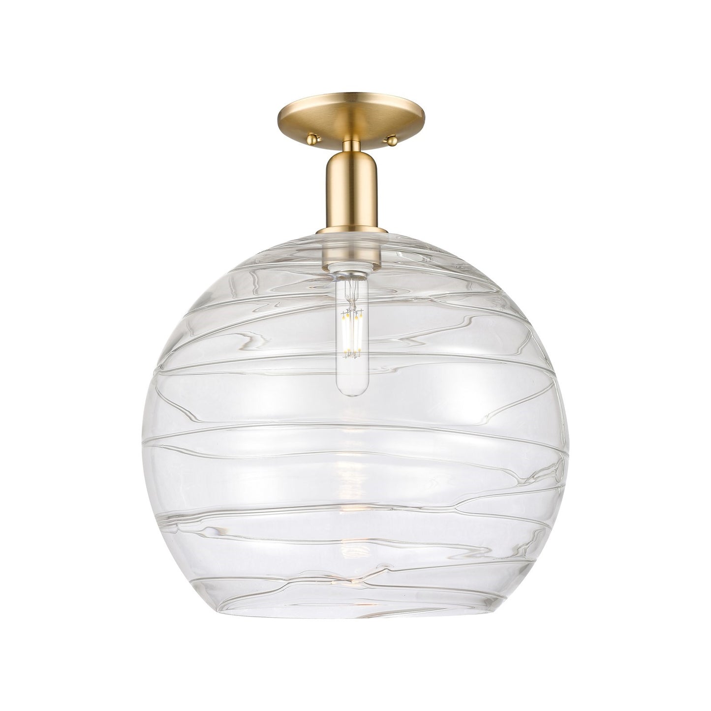 Innovations Athens Deco Swirl 14in 1-Light Semi-Flush Mount | Industrial Champagne Bronze Steel and Clear Deco Swirl Glass | Model 716-1C-CB-G1213-14CL