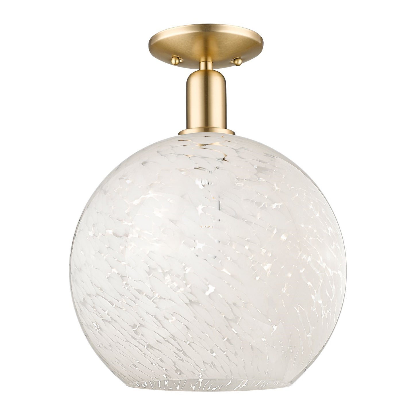 Innovations Lighting White Mouchette 12in 1-Light Semi-Flush Mount | Industrial Champagne Bronze Steel and White Mouchette | Model 716-1C-CB-G1216-12WM