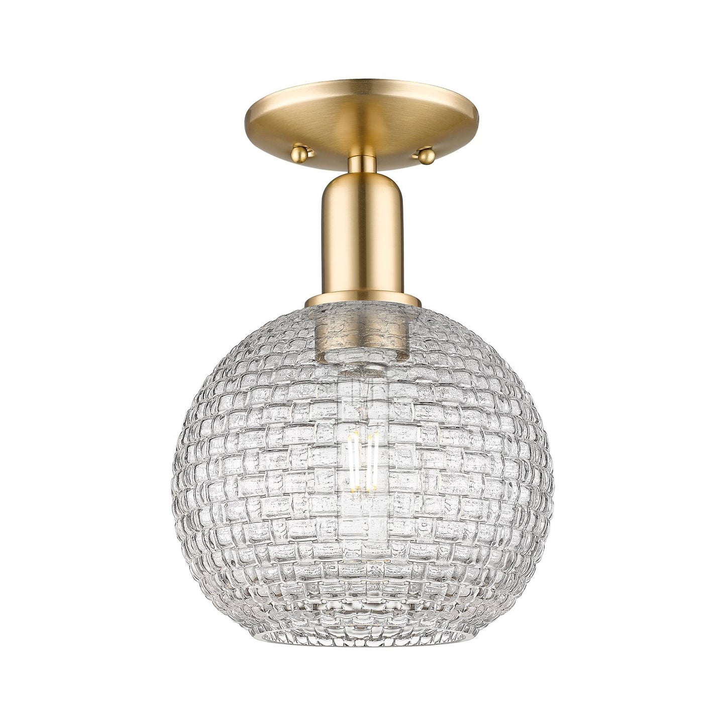 Innovations Athens 8in 1-Light Semi-Flush Mount | Industrial Champagne Bronze Steel and Clear Basket Weave Glass | Entryway & | Model 716-1C-CB-G122C-8CL