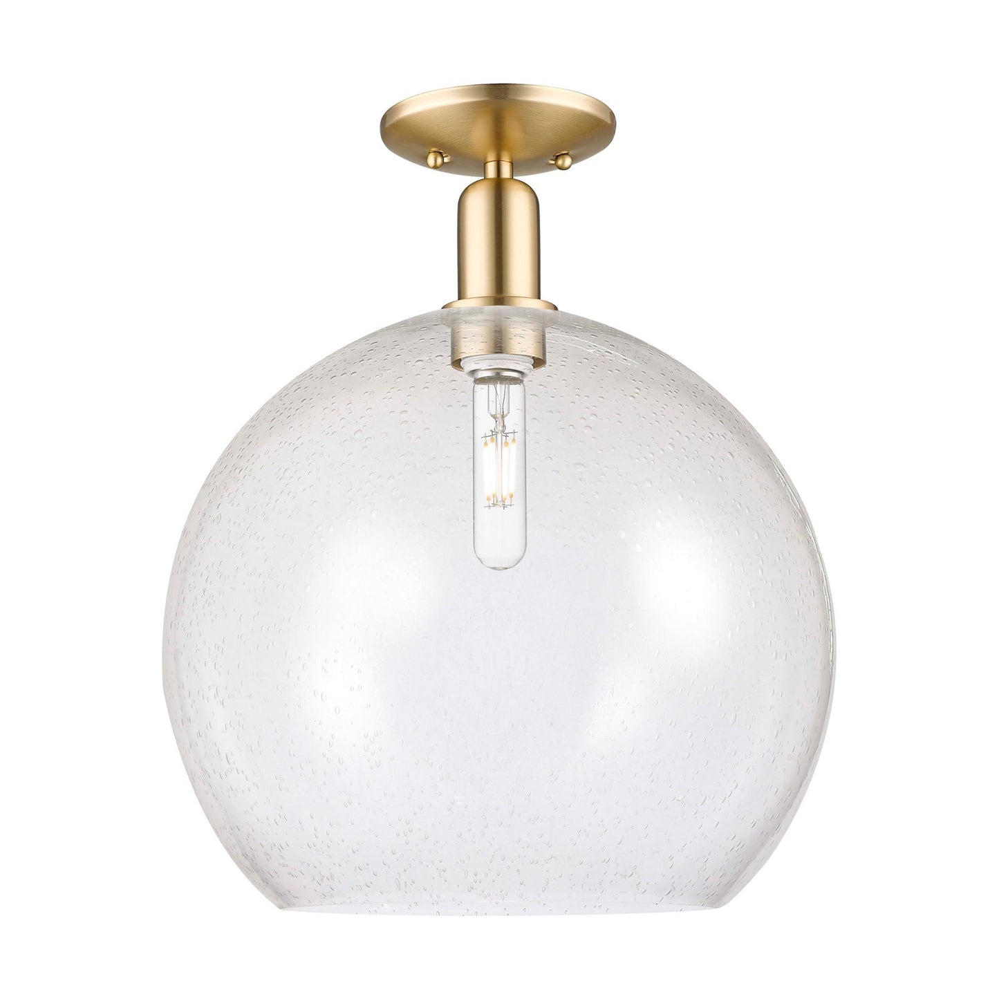 Innovations Athens 14in 1-Light Semi-Flush Mount | Industrial Champagne Bronze Steel and Seedy Glass Globe | Entryway & Hallway | Model 716-1C-CB-G124-14