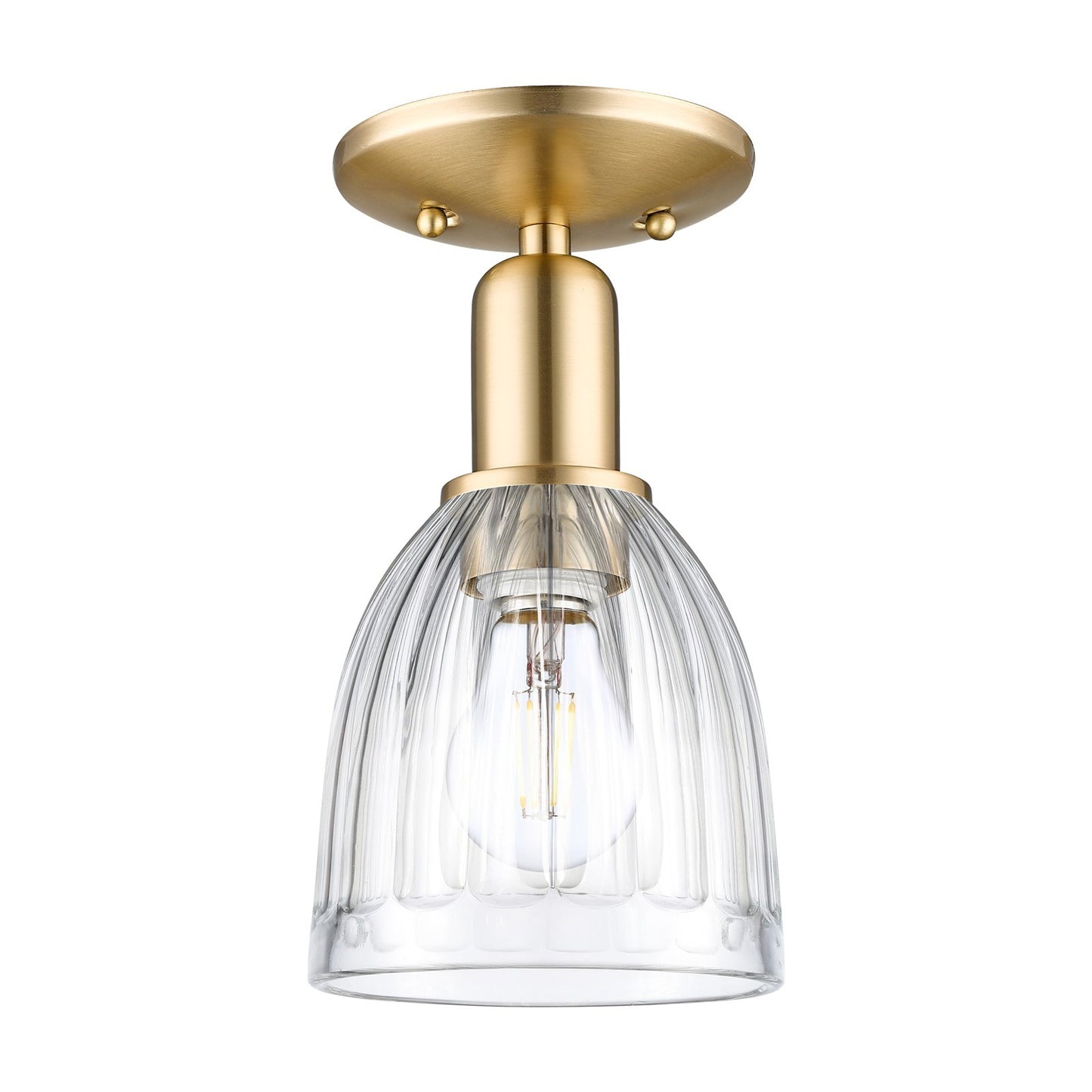 Innovations Brookfield 6in 1-Light Semi-Flush Mount | Industrial Champagne Bronze Steel and Clear Ribbed Glass | Entryway & Hallway | Model 716-1C-CB-G442