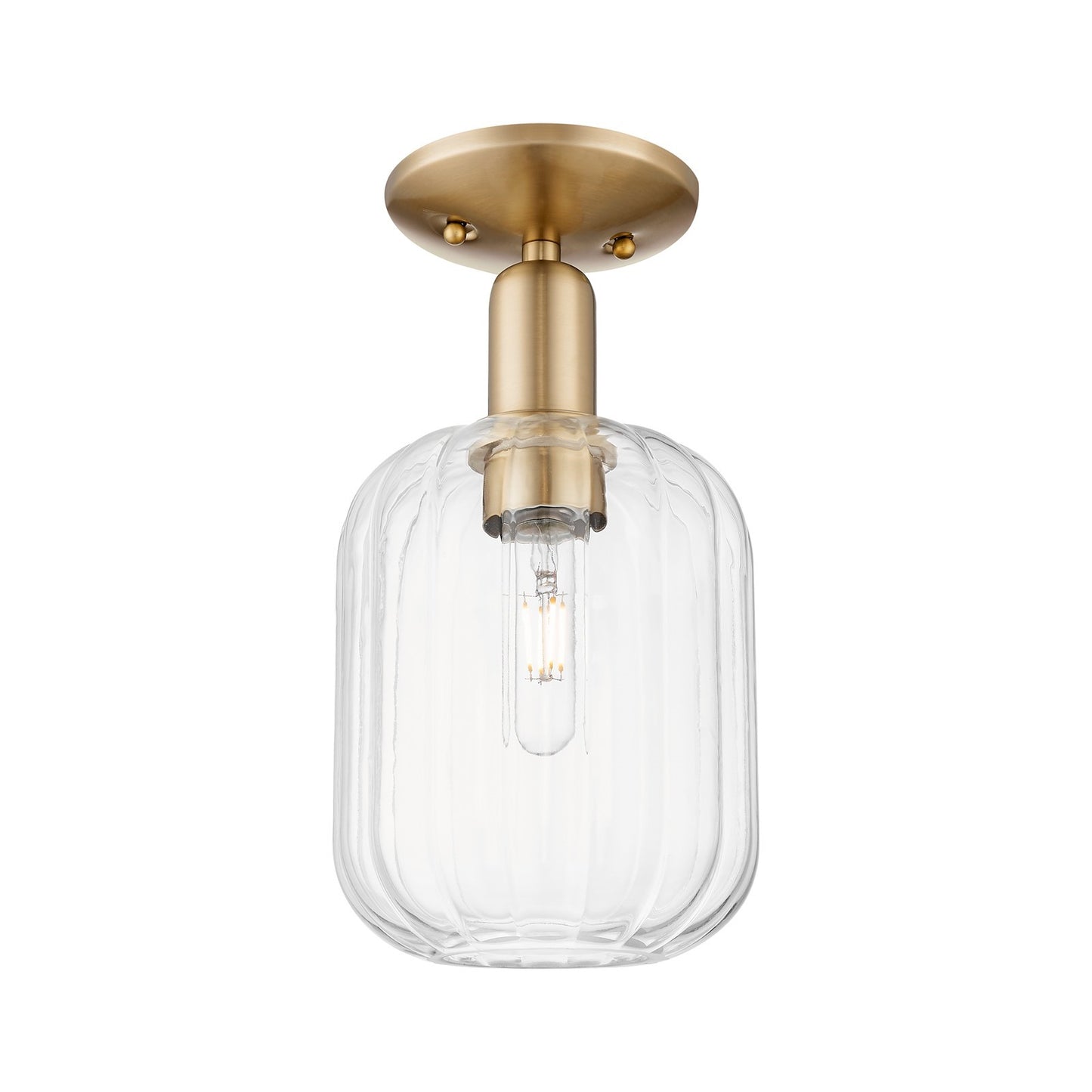 Innovations Preston Cylinder 6.75in 1-Light Semi-Flush Mount | Industrial Champagne Bronze Steel and Clear Glass | Entryway & | Model 716-1C-CB-G460-7CL