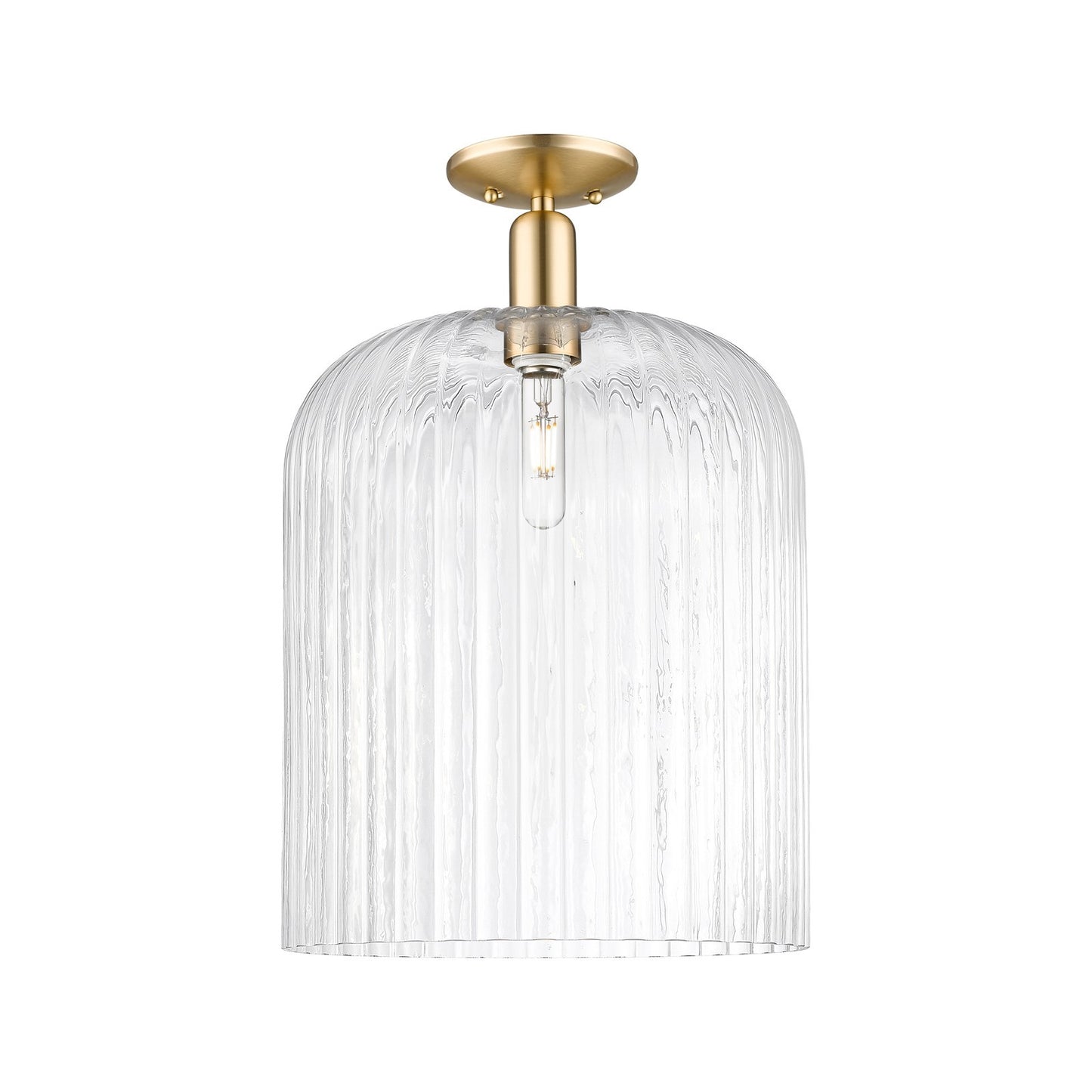Innovations Bridal Veil 12in 1-Light Semi-Flush Mount | Industrial Champagne Bronze Steel and Clear Ribbed Glass | Entryway & | Model 716-1C-CB-G559-12CL