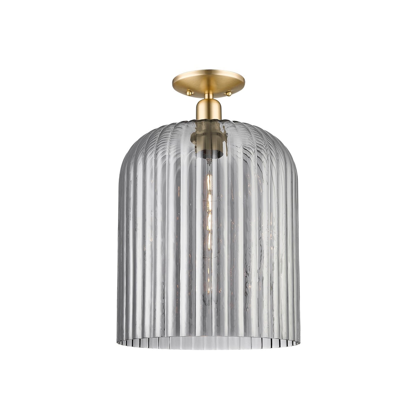 Innovations Bridal Veil 12in 1-Light Semi-Flush Mount | Industrial Champagne Bronze Steel and Light Smoke Ribbed Glass | Model 716-1C-CB-G559-12SM