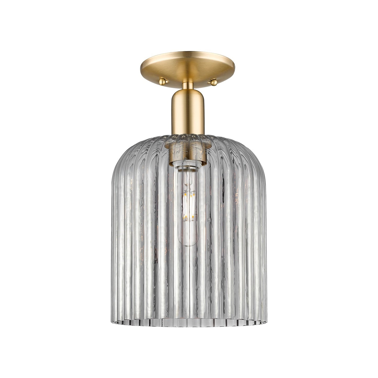 Innovations Bridal Veil 8in 1-Light Semi-Flush Mount | Industrial Champagne Bronze Steel and Light Smoke Ribbed Glass | Model 716-1C-CB-G559-8SM