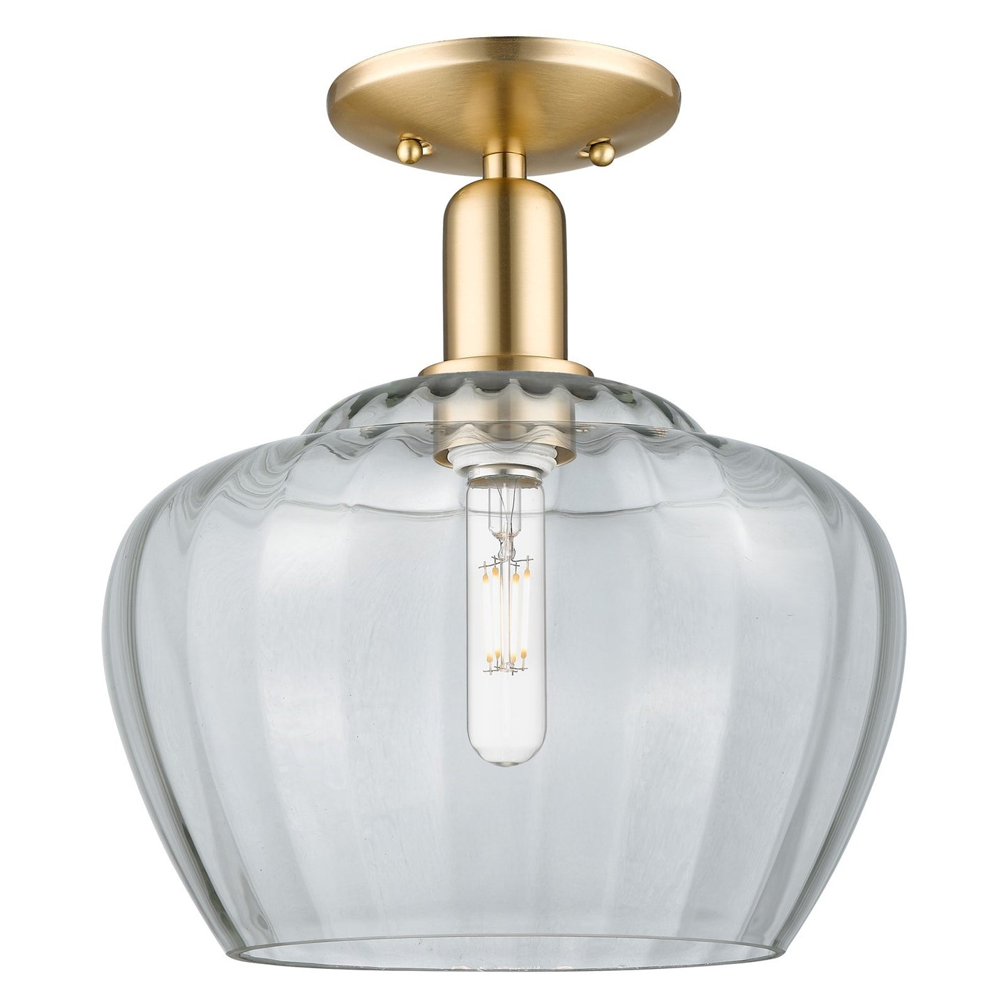 Innovations Fenton 11in 1-Light Semi-Flush Mount | Industrial Champagne Bronze Steel and Clear Ribbed Glass | Entryway & Hallway | Model 716-1C-CB-G92-L