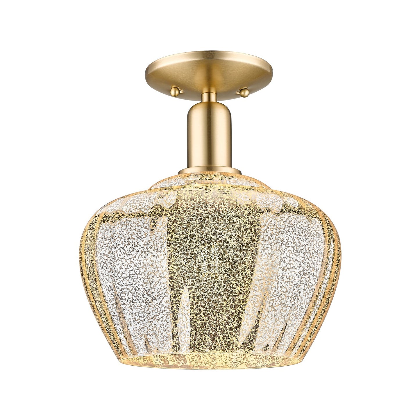 Innovations Fenton 11in 1-Light Semi-Flush Mount | Industrial Champagne Bronze Steel and Mercury Ribbed Glass | Kitchen & Hallway | Model 716-1C-CB-G96-L