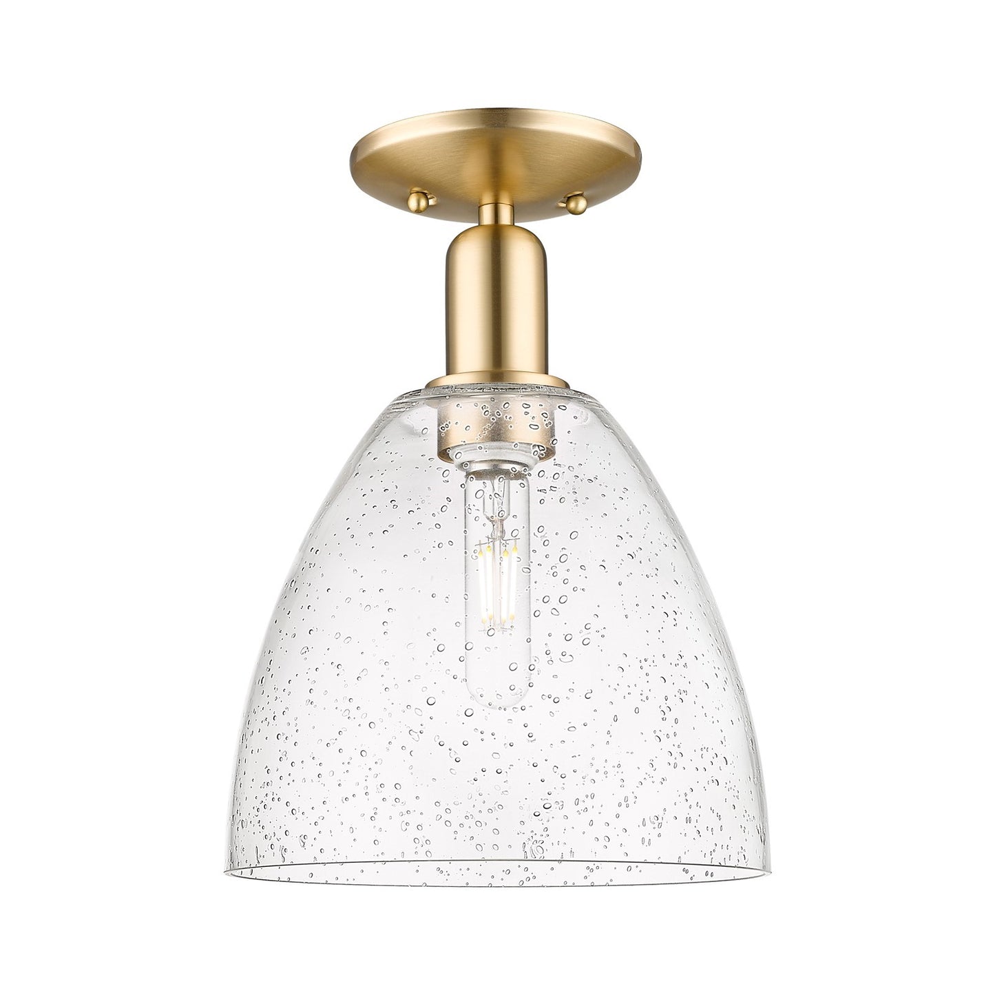 Innovations Bristol 9in 1-Light Semi-Flush Mount | Industrial Champagne Bronze Steel and Seedy Glass | Damp-Rated Entryway & | Model 716-1C-CB-GBD-94