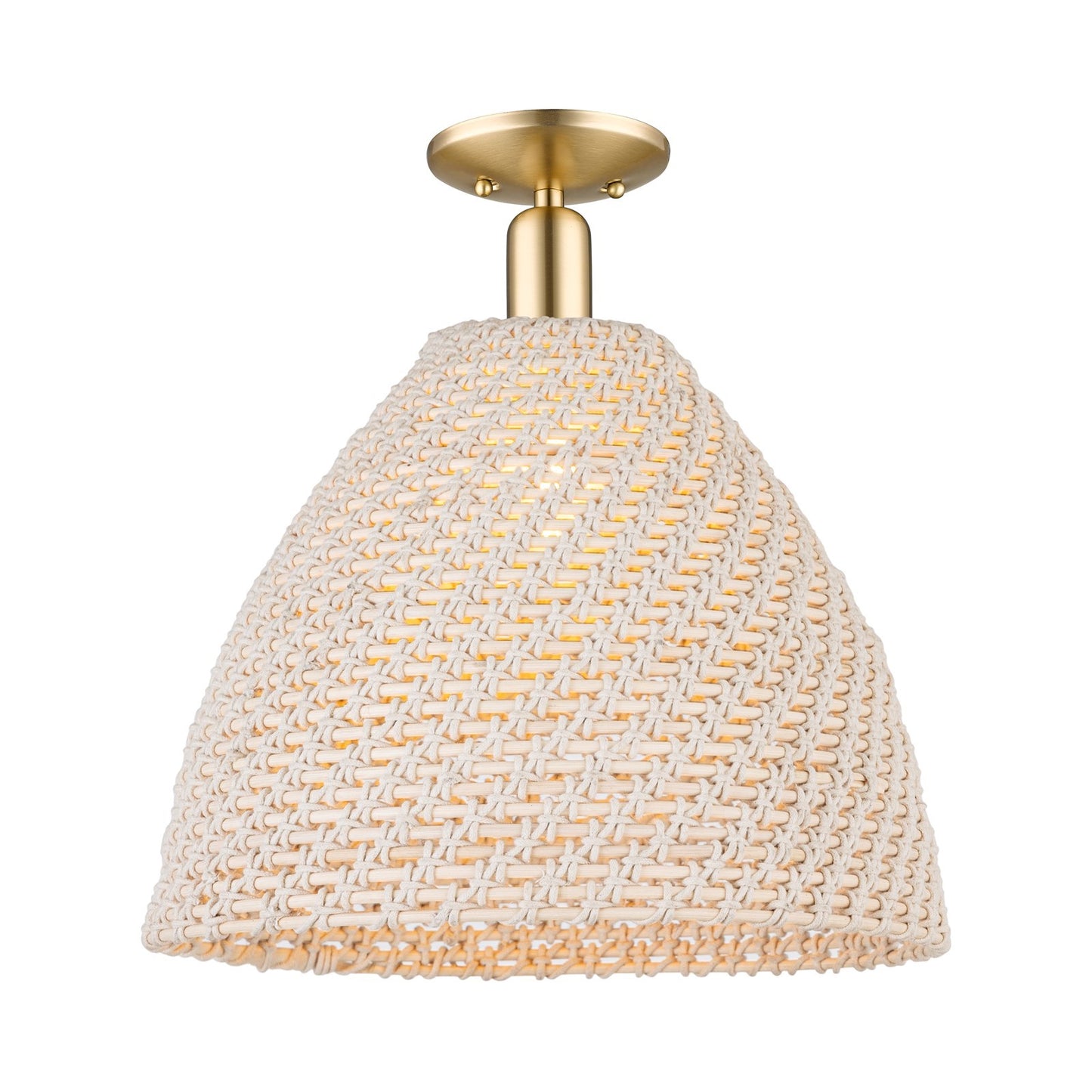 Innovations Bristol Natural 16in 1-Light Semi-Flush Mount | Farmhouse Champagne Bronze Steel and Natural Fiber Dome Shade | Model 716-1C-CB-NBD-16-NAT