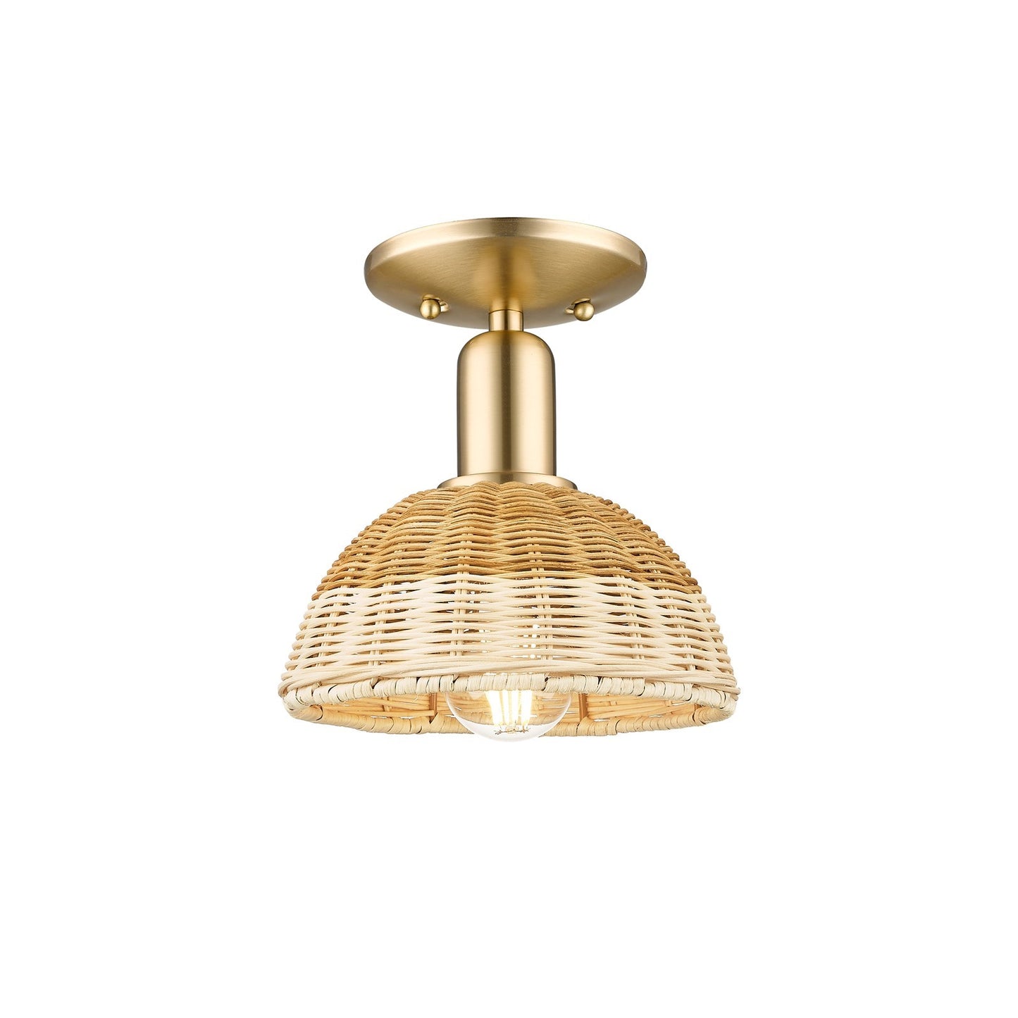 Innovations Natural Ballston Dome 7.5in 1-Light Semi-Flush Mount | Farmhouse Champagne Bronze Steel and Natural Fiber Dome | Model 716-1C-CB-NBD2-75-NAT