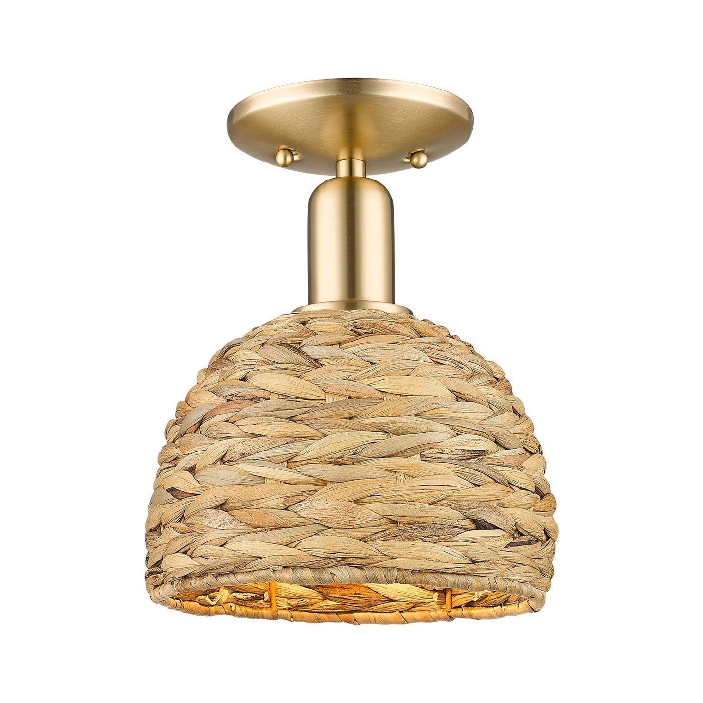 Innovations Woven Rattan 8in 1-Light Semi-Flush Mount | Industrial Champagne Bronze Steel and Natural Rattan | Entryway & | Model 716-1C-CB-RBD-8-NAT
