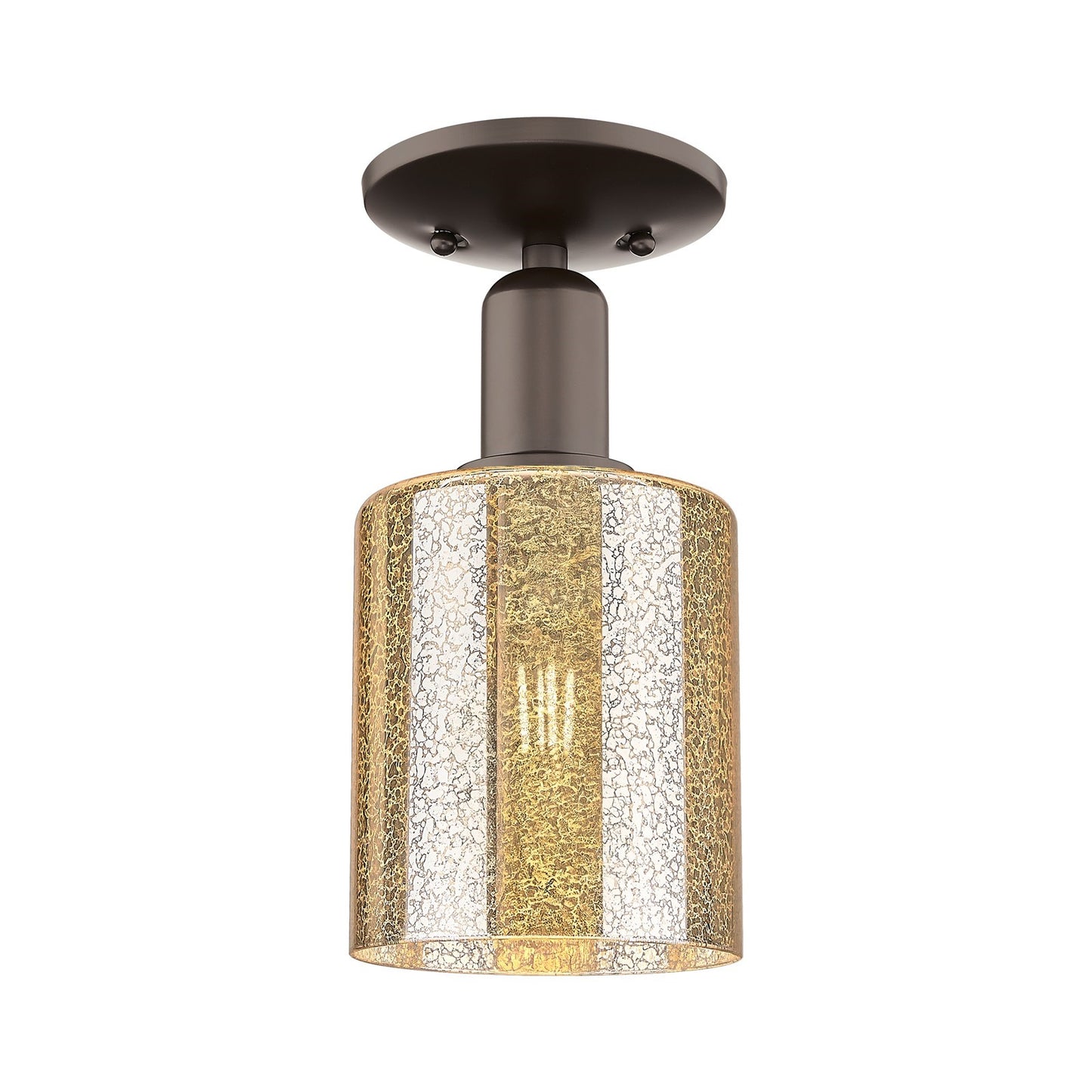 Innovations Cobbleskill 5in 1-Light Semi-Flush Mount | Industrial Oil Rubbed Bronze Steel and Mercury Glass Drum Shade | Hallway & | Model 716-1C-OB-G116