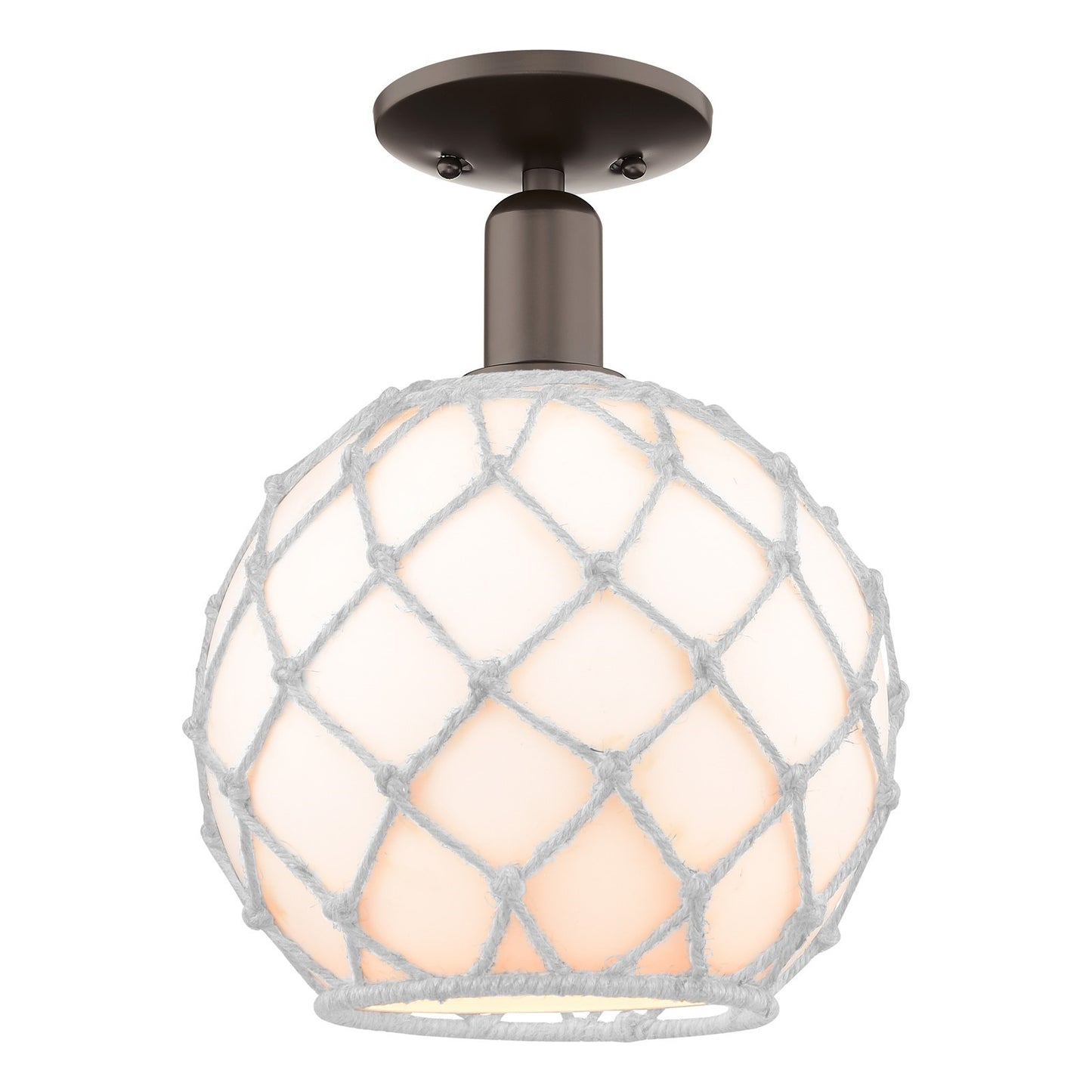 Innovations Farmhouse Rope 10in 1-Light Semi-Flush Mount | Industrial Oil Rubbed Bronze Steel and White Glass with Rope Shade | Model 716-1C-OB-G121-10RW