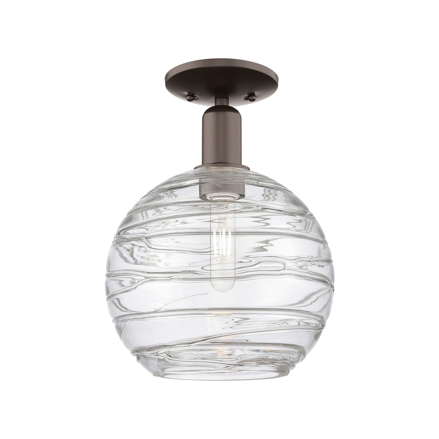 Innovations Athens Deco Swirl 10in 1-Light Semi-Flush Mount | Industrial Oil Rubbed Bronze Steel and Clear Deco Swirl Glass | Model 716-1C-OB-G1213-10CL