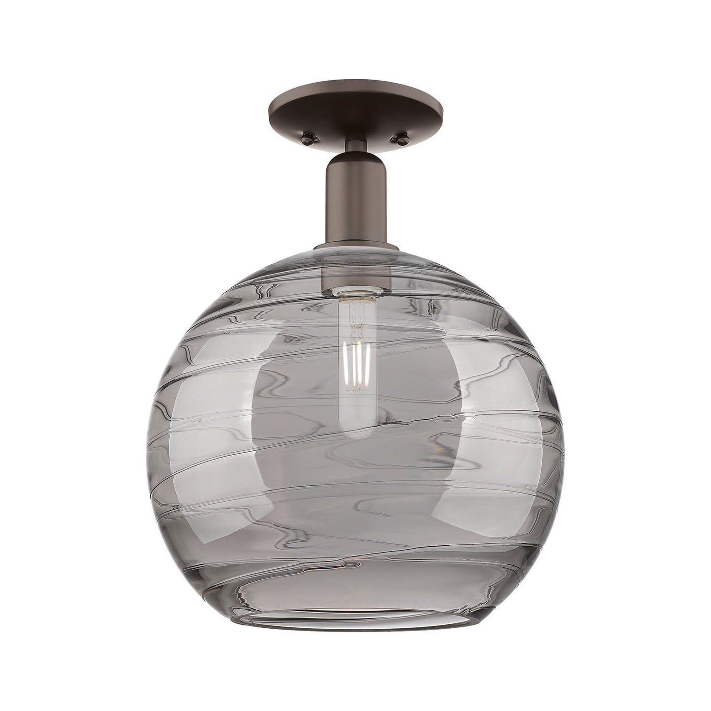 Innovations Athens Deco Swirl 12in 1-Light Semi-Flush Mount | Industrial Oil Rubbed Bronze Steel and Light Smoke Glass | Model 716-1C-OB-G1213-12SM