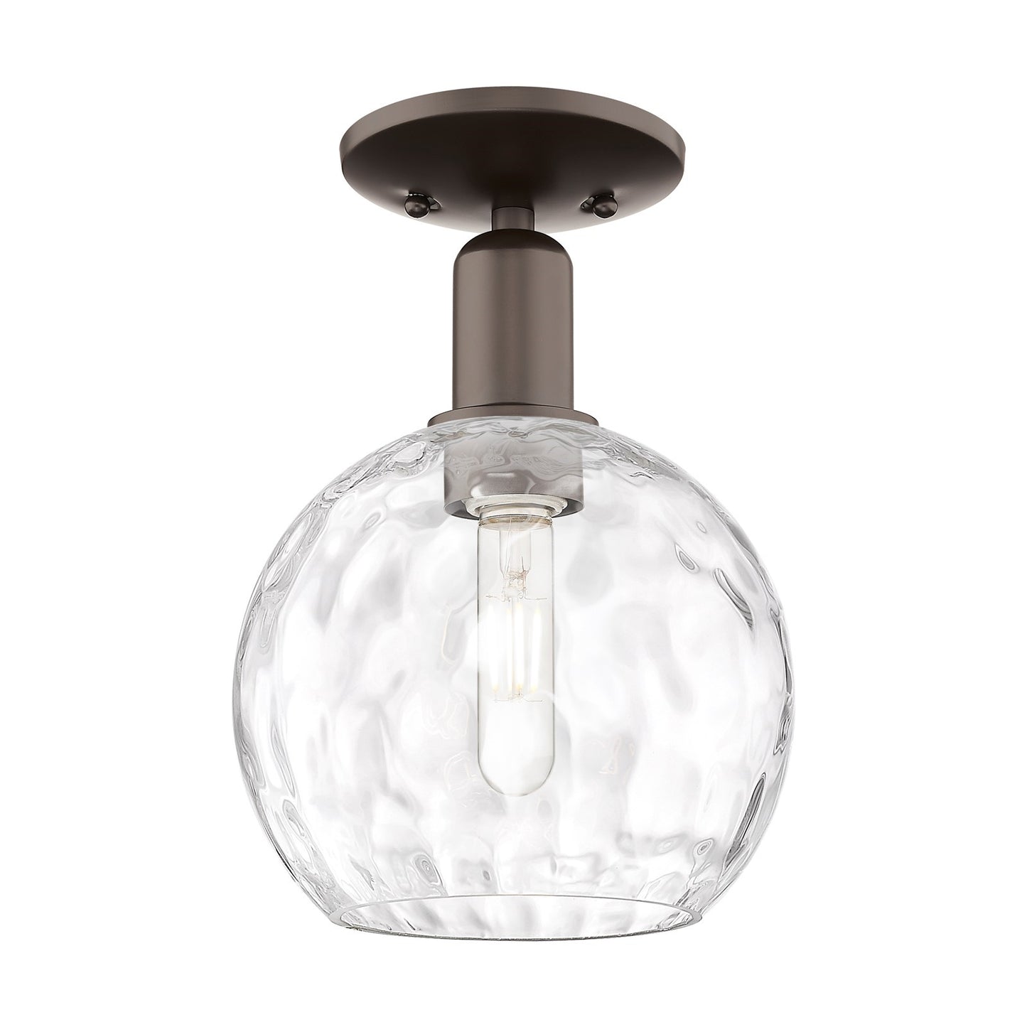 Innovations Athens Water Glass 8in 1-Light Semi-Flush Mount | Industrial Oil Rubbed Bronze Steel and Clear Water Glass | Hallway | Model 716-1C-OB-G1215-8
