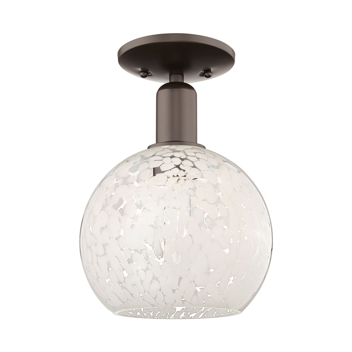 Innovations Lighting White Mouchette 8in 1-Light Semi-Flush Mount | Industrial Oil Rubbed Bronze and White Mouchette Glass | Model 716-1C-OB-G1216-8WM