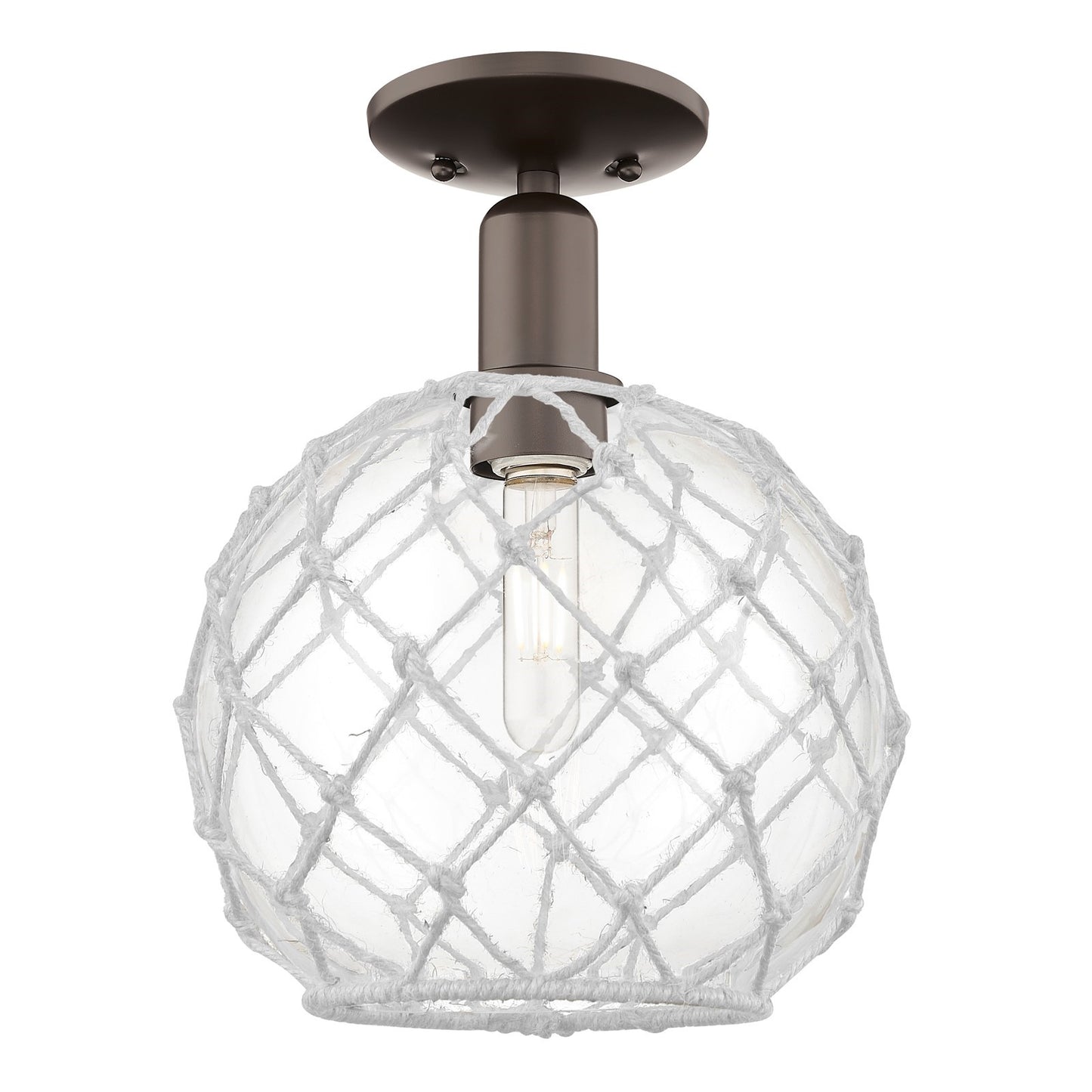 Innovations Farmhouse Rope 10in 1-Light Semi-Flush Mount | Industrial Oil Rubbed Bronze Steel and Clear Glass with White Rope | Model 716-1C-OB-G122-10RW