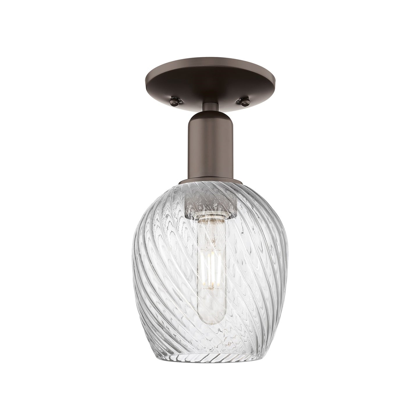 Innovations Salina 6in 1-Light Semi-Flush Mount | Industrial Oil Rubbed Bronze Steel and Clear Spiral Fluted Glass | Damp-Rated | Model 716-1C-OB-G292