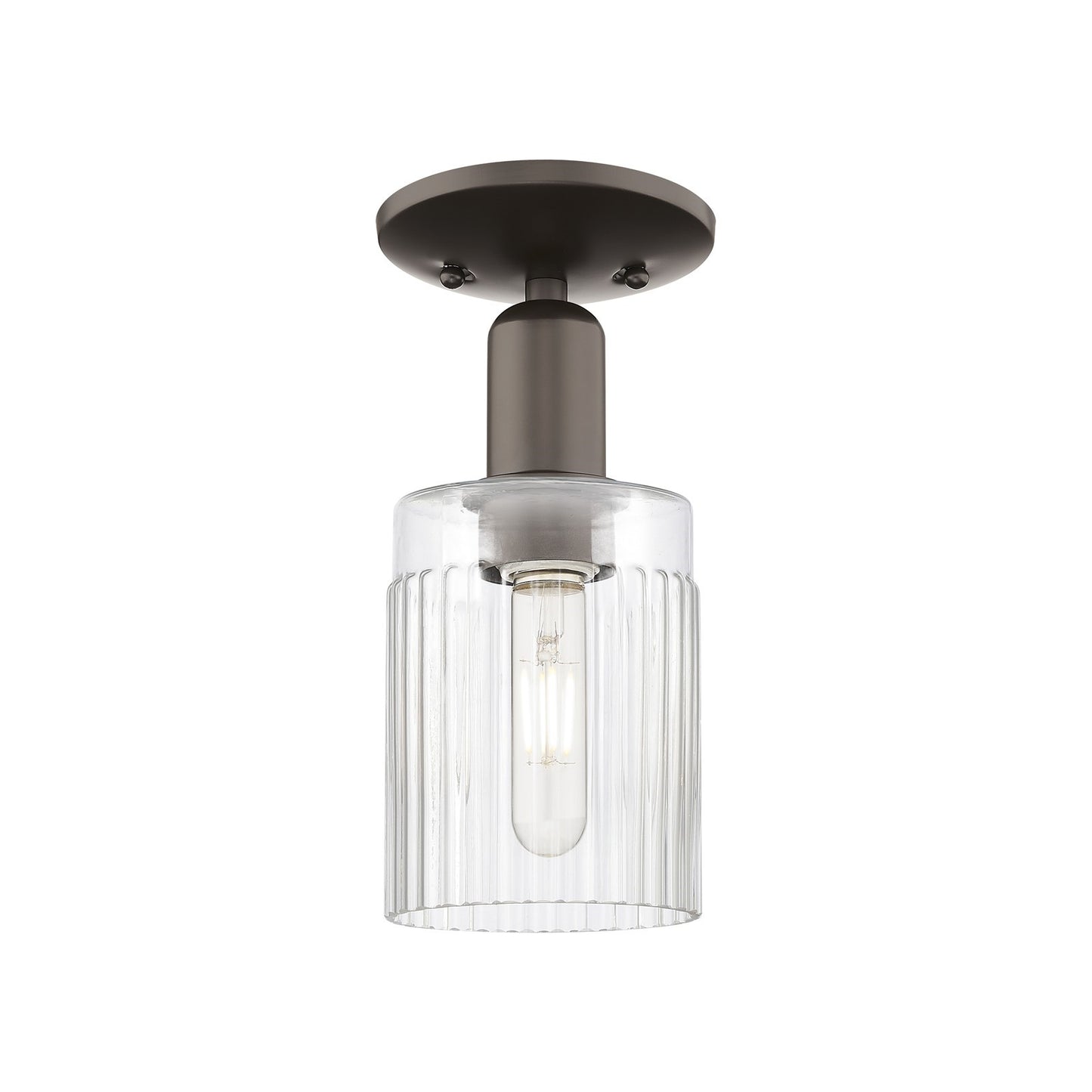 Innovations Hadley 4.5in 1-Light Semi-Flush Mount | Industrial Oil Rubbed Bronze Steel and Clear Ribbed Glass | Entryway & Hallway | Model 716-1C-OB-G342