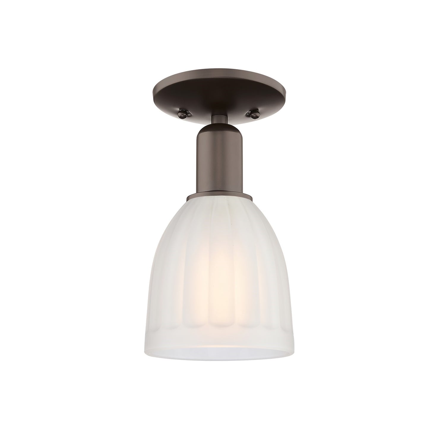 Innovations Brookfield 6in 1-Light Semi-Flush Mount | Industrial Oil Rubbed Bronze Steel and White Frosted Ribbed Glass | Damp | Model 716-1C-OB-G441