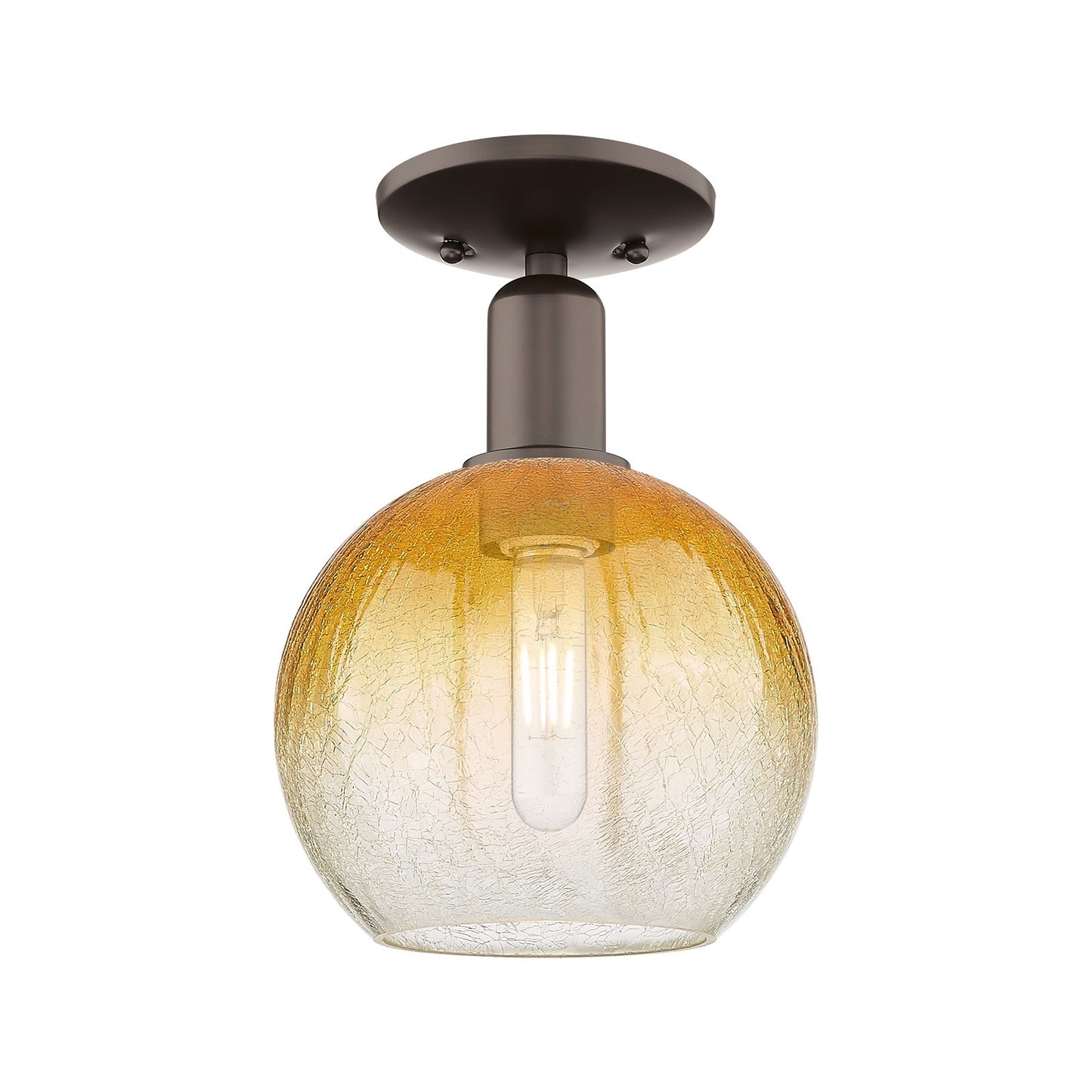 Innovations Brookhaven Globe 8in 1-Light Semi-Flush Mount | Industrial Oil Rubbed Bronze Steel and Amber Glass | Entryway & | Model 716-1C-OB-G483-8AM