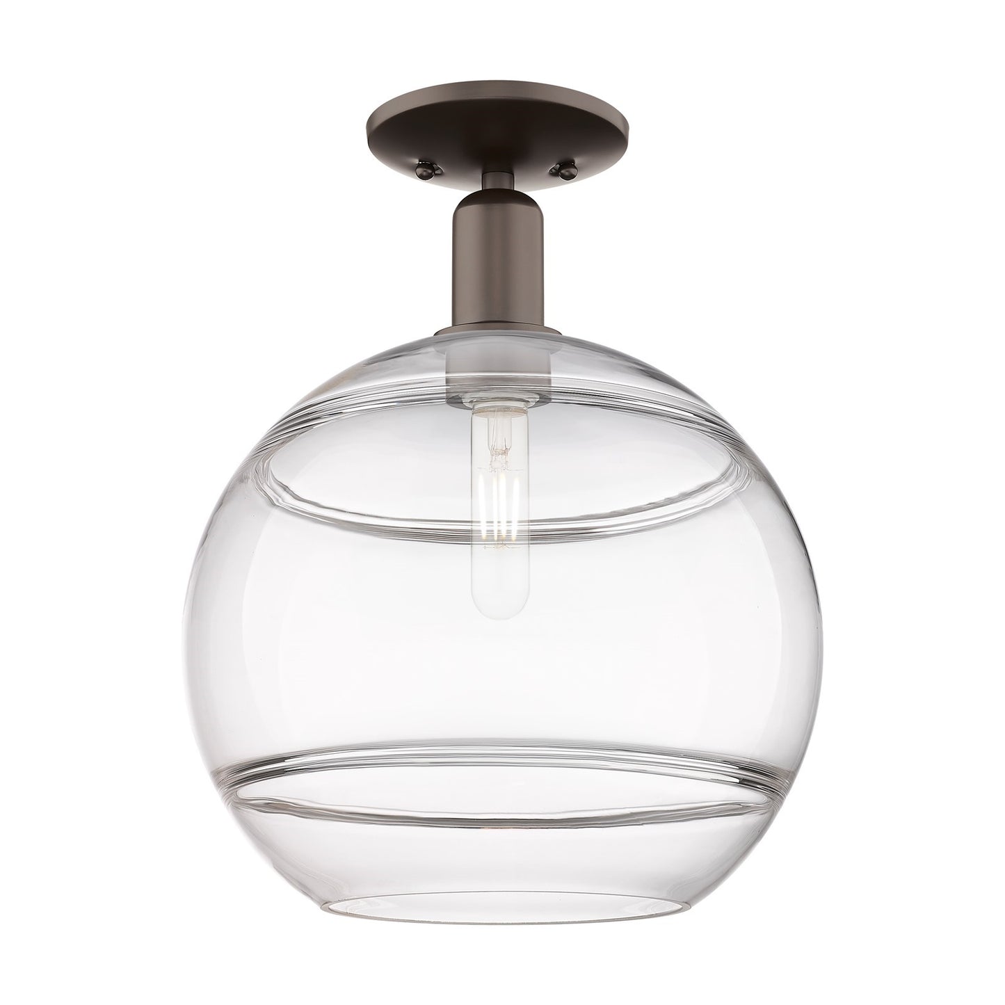 Innovations Rochester 12in 1-Light Semi-Flush Mount | Industrial Oil Rubbed Bronze Steel and Clear Glass | Entryway & Hallway | Model 716-1C-OB-G556-12CL