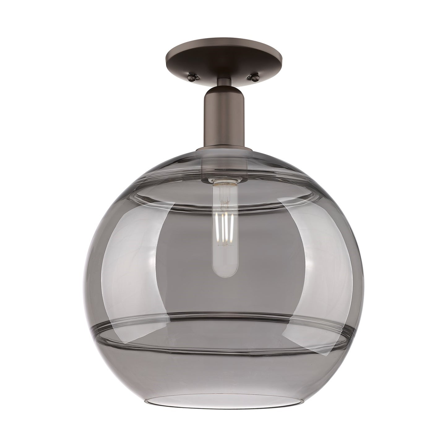 Innovations Rochester 12in 1-Light Semi-Flush Mount | Industrial Oil Rubbed Bronze Steel and Light Smoke Glass | Hallway & | Model 716-1C-OB-G556-12SM