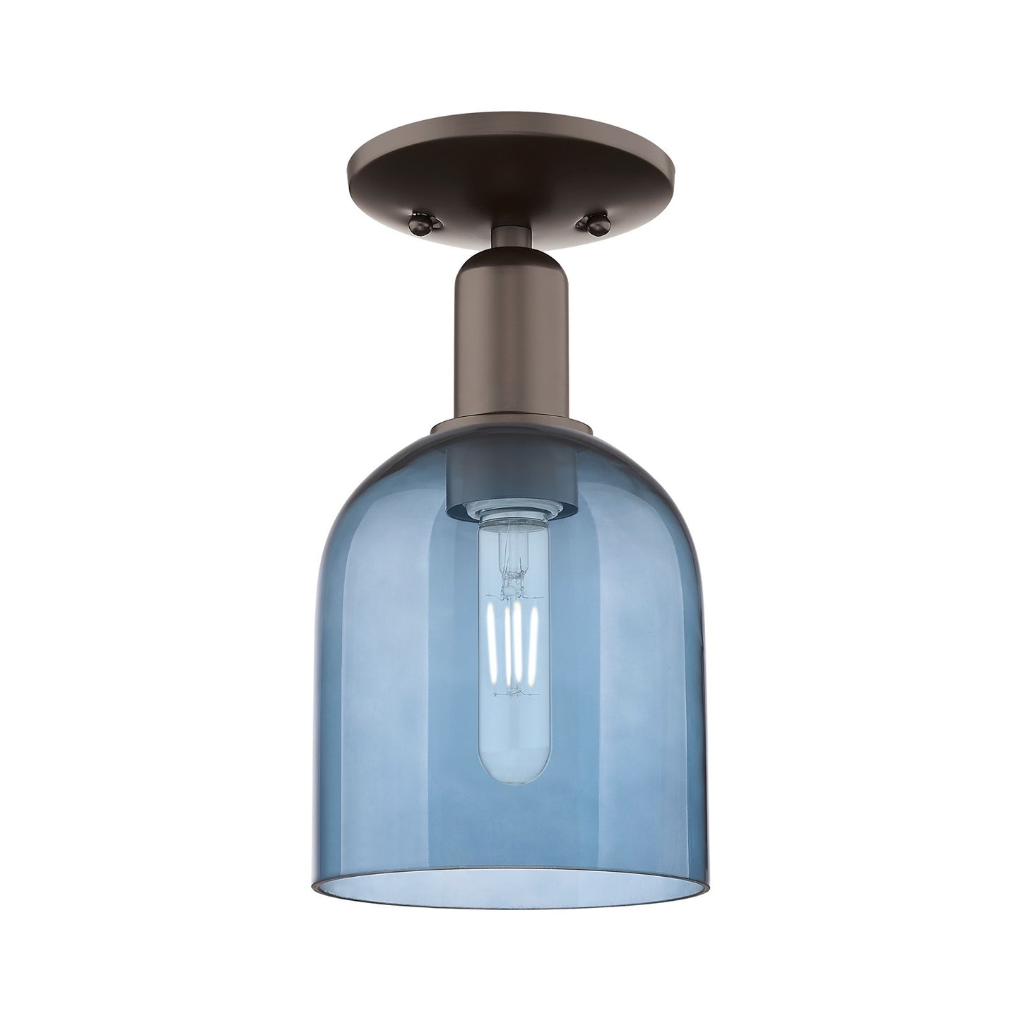 Innovations Bella 6in 1-Light Semi-Flush Mount | Industrial Oil Rubbed Bronze Steel and Blue Glass | Hallway & Entryway | 5.5 x | Model 716-1C-OB-G558-6BL