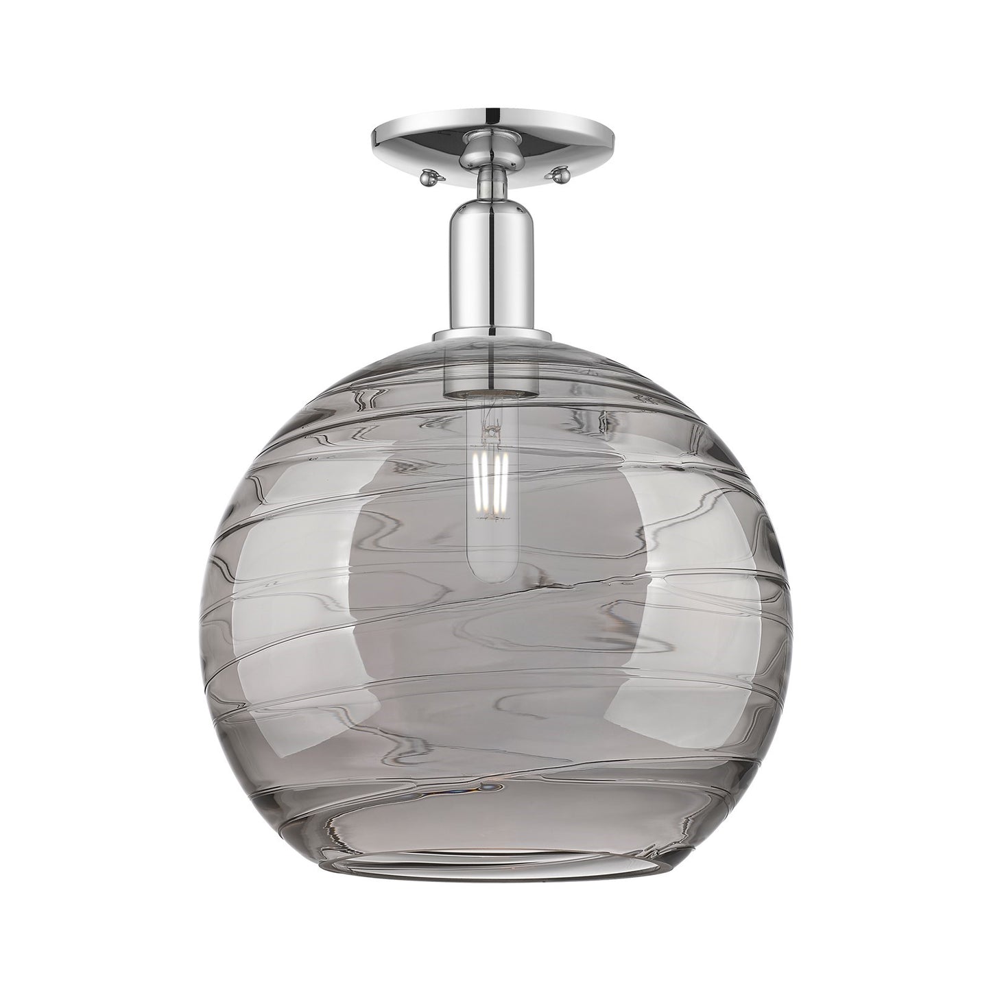 Innovations Athens Deco Swirl 12in 1-Light Semi-Flush Mount | Industrial Polished Chrome and Light Smoke Glass | Damp-Rated | Model 716-1C-PC-G1213-12SM