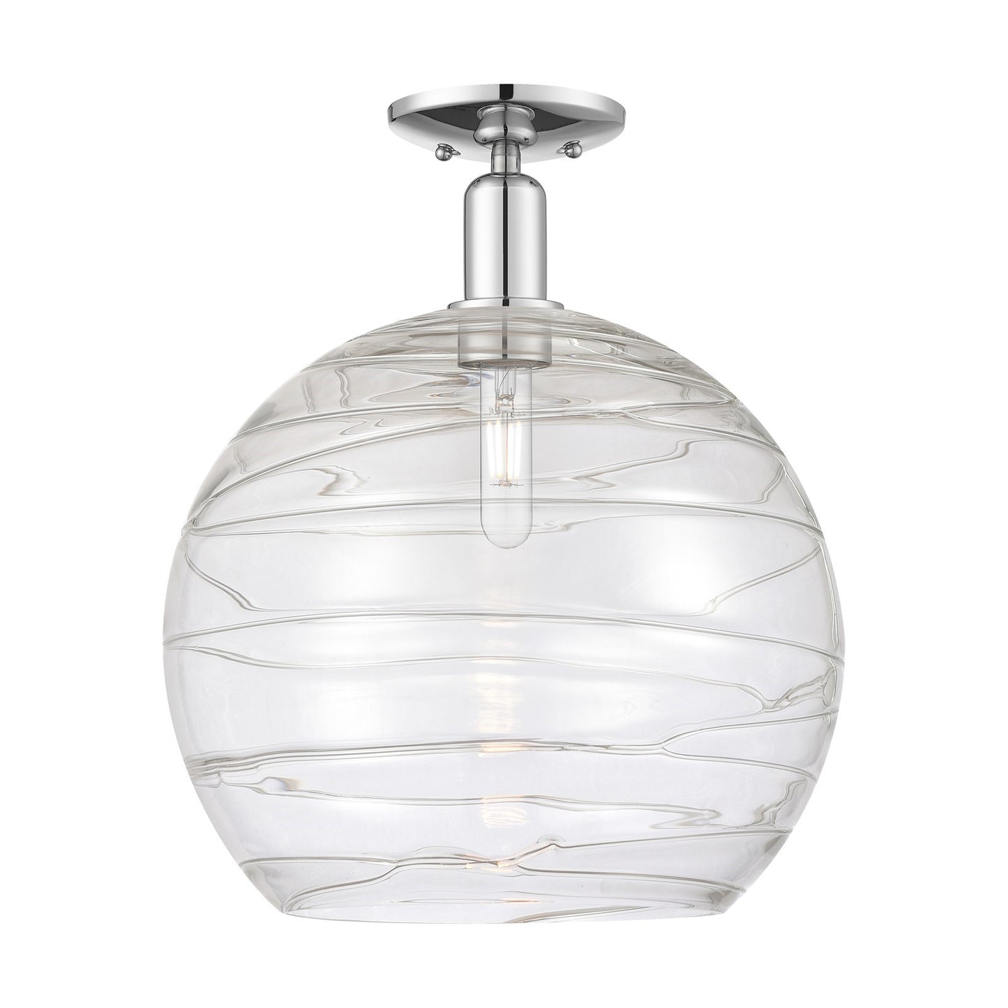 Innovations Athens Deco Swirl 14in 1-Light Semi-Flush Mount | Industrial Polished Chrome Steel and Clear Deco Swirl Glass | Model 716-1C-PC-G1213-14CL