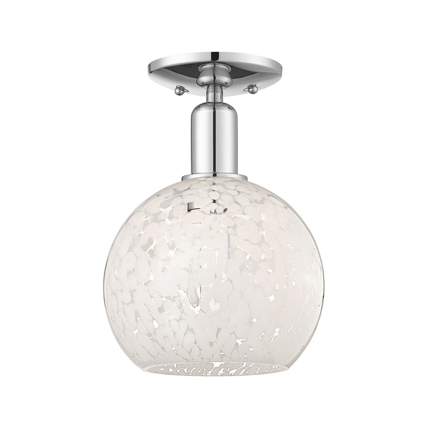 Innovations White Mouchette 8in 1-Light Semi-Flush Mount | Industrial Polished Chrome and White Mouchette Glass | Kitchen & | Model 716-1C-PC-G1216-8WM