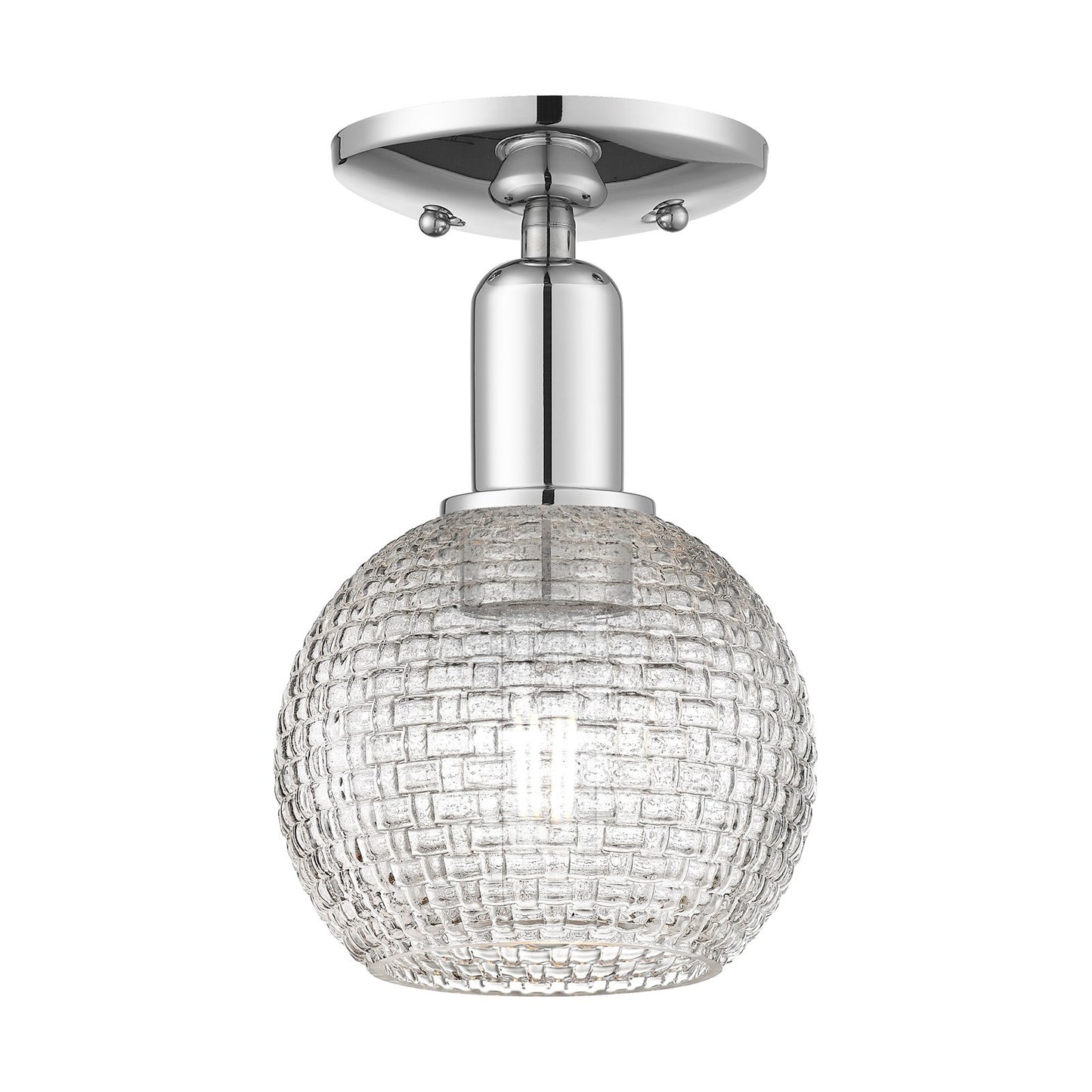 Innovations Athens 6in 1-Light Semi-Flush Mount | Industrial Polished Chrome Steel and Clear Basket Weave Glass | Damp-Rated | Model 716-1C-PC-G122C-6CL