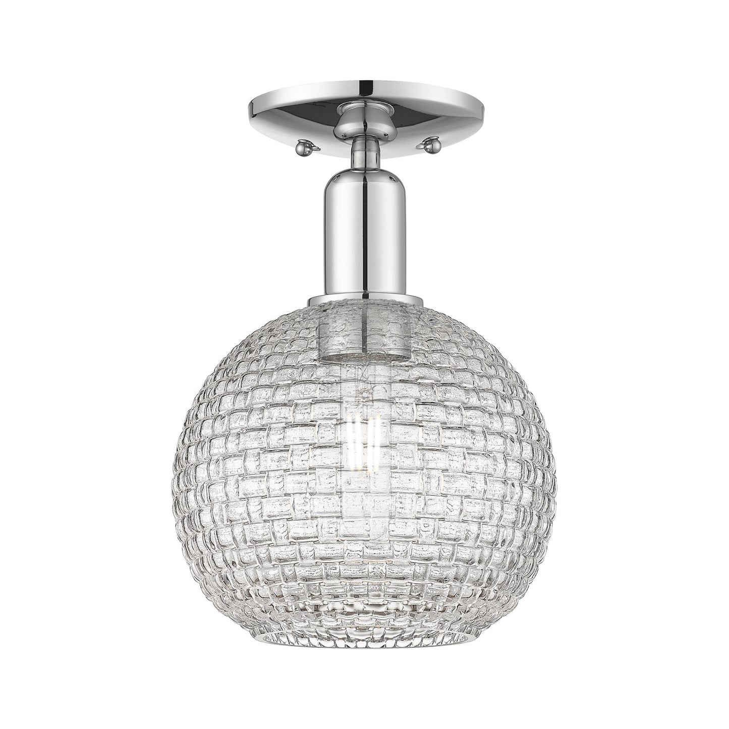 Innovations Athens 8in 1-Light Semi-Flush Mount | Industrial Polished Chrome and Clear Basket Weave Glass | Entryway & Hallway | Model 716-1C-PC-G122C-8CL