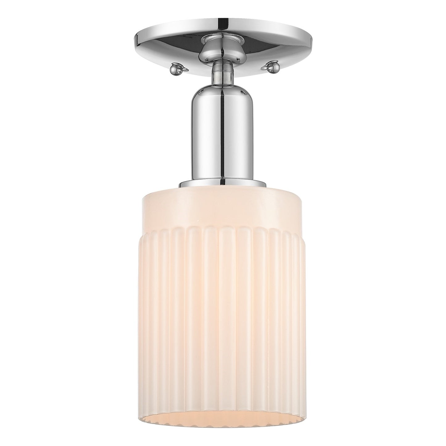 Innovations Hadley 1-Light 4.5in Semi-Flush Mount | Industrial Polished Chrome and Matte White Ribbed Glass | Kitchen & Hallway | Model 716-1C-PC-G341