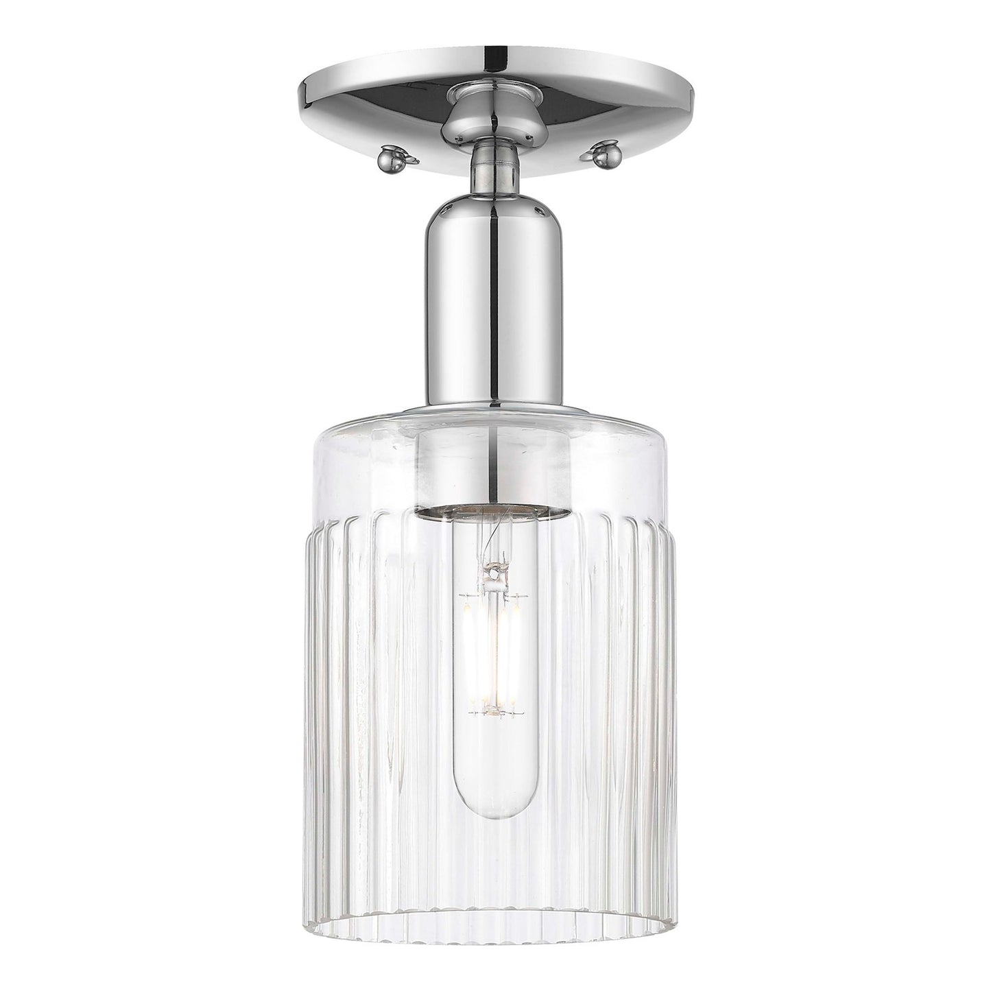 Innovations Hadley 1-Light 4.5in Semi-Flush Mount | Industrial Polished Chrome Steel and Clear Ribbed Glass | Hallway & Entryway | Model 716-1C-PC-G342