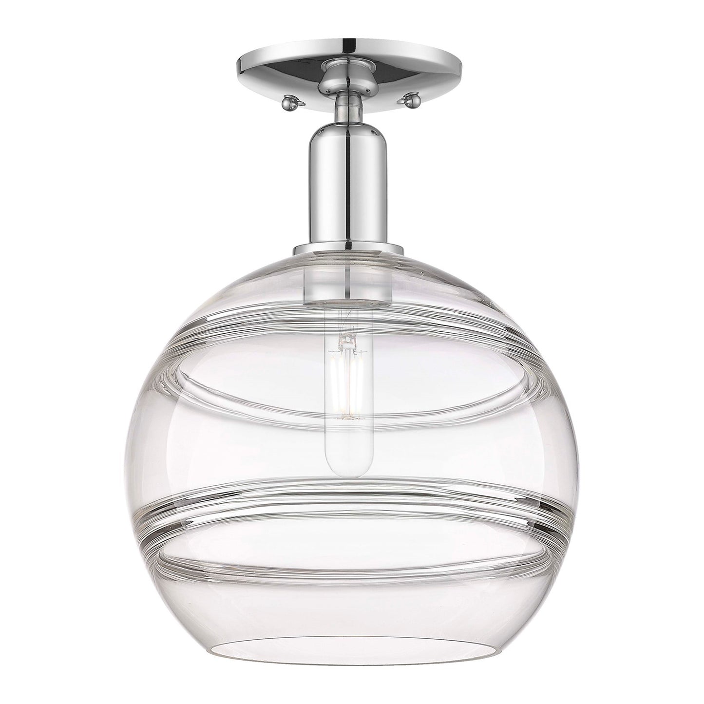 Innovations Rochester 10in 1-Light Semi-Flush Mount | Industrial Polished Chrome Steel and Clear Glass | Entryway & Hallway | Model 716-1C-PC-G556-10CL