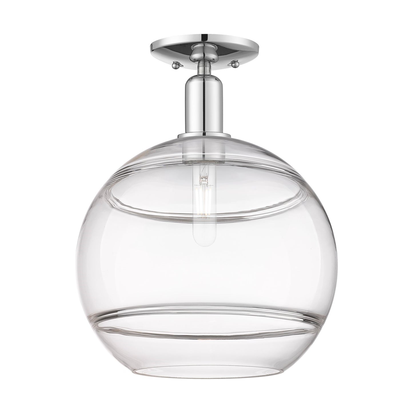 Innovations Rochester 12in 1-Light Semi-Flush Mount | Industrial Polished Chrome Steel and Clear Glass | Entryway & Hallway | Model 716-1C-PC-G556-12CL
